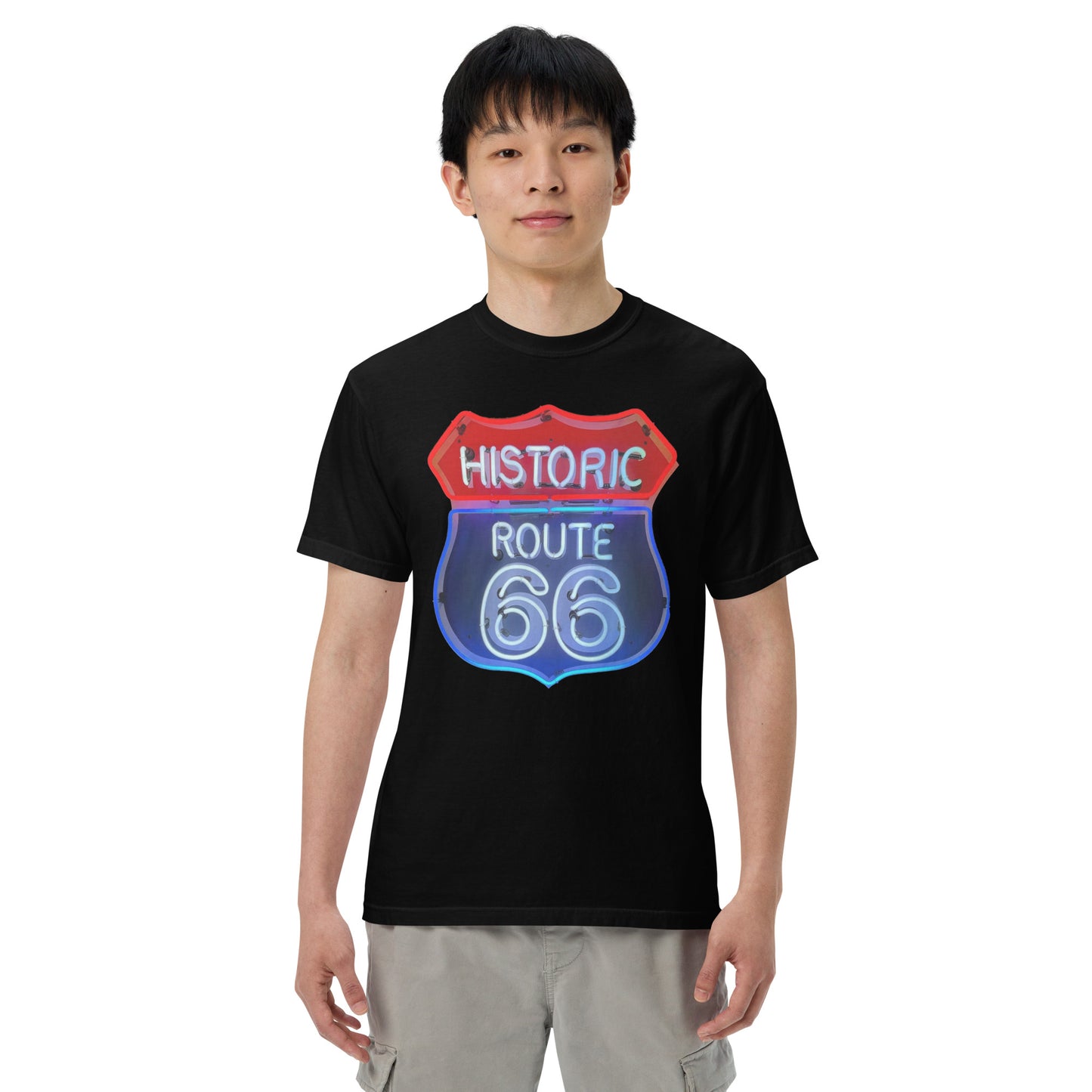 Route 66 Neon Style Lit Unisex Heavyweight T-Shirt