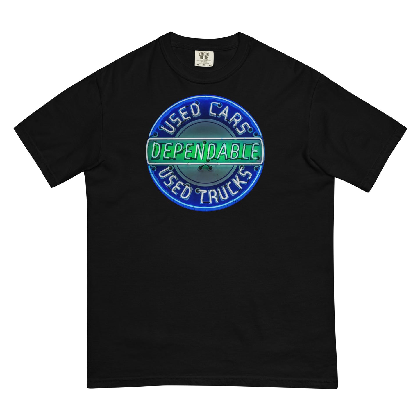 Retro Dependable Used Cars Neon Design Unisex garment-dyed heavyweight t-shirt