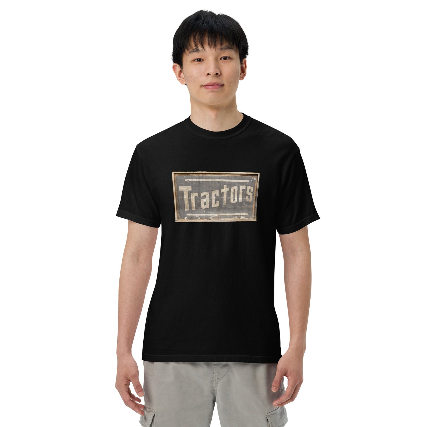 Retro Tractors Sign Wood Style Unisex garment-dyed heavyweight t-shirt