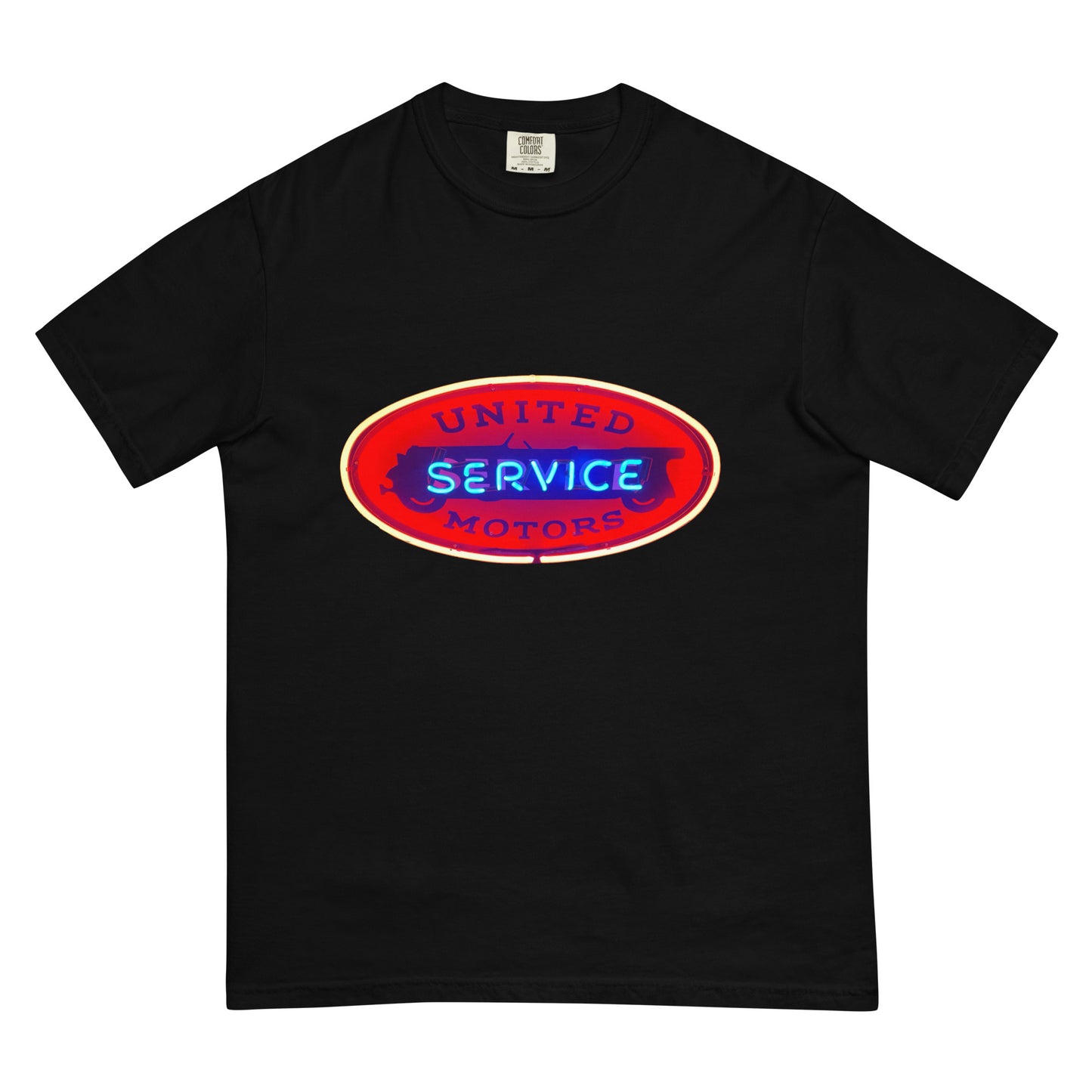 Vintage United Service Motor Neon Style Lit Unisex garment-dyed heavyweight t-shirt