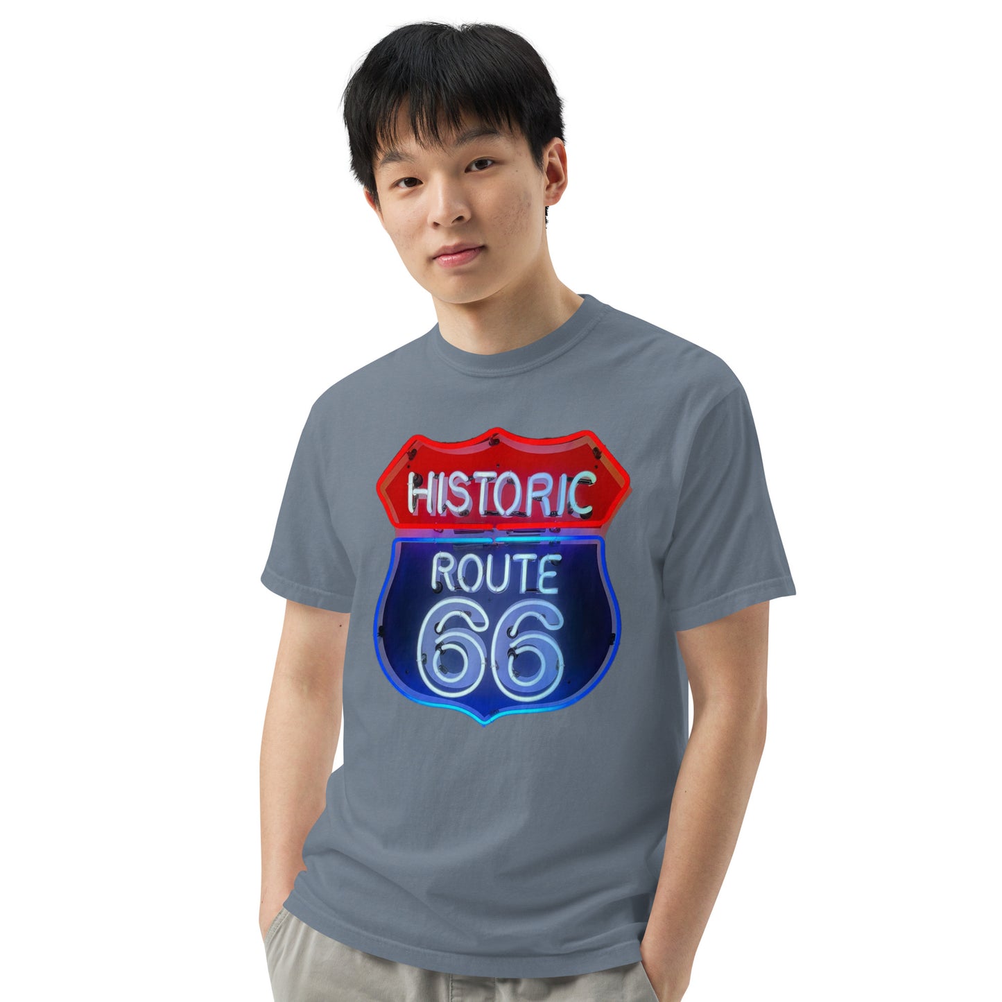 Route 66 Neon Style Lit Unisex Heavyweight T-Shirt