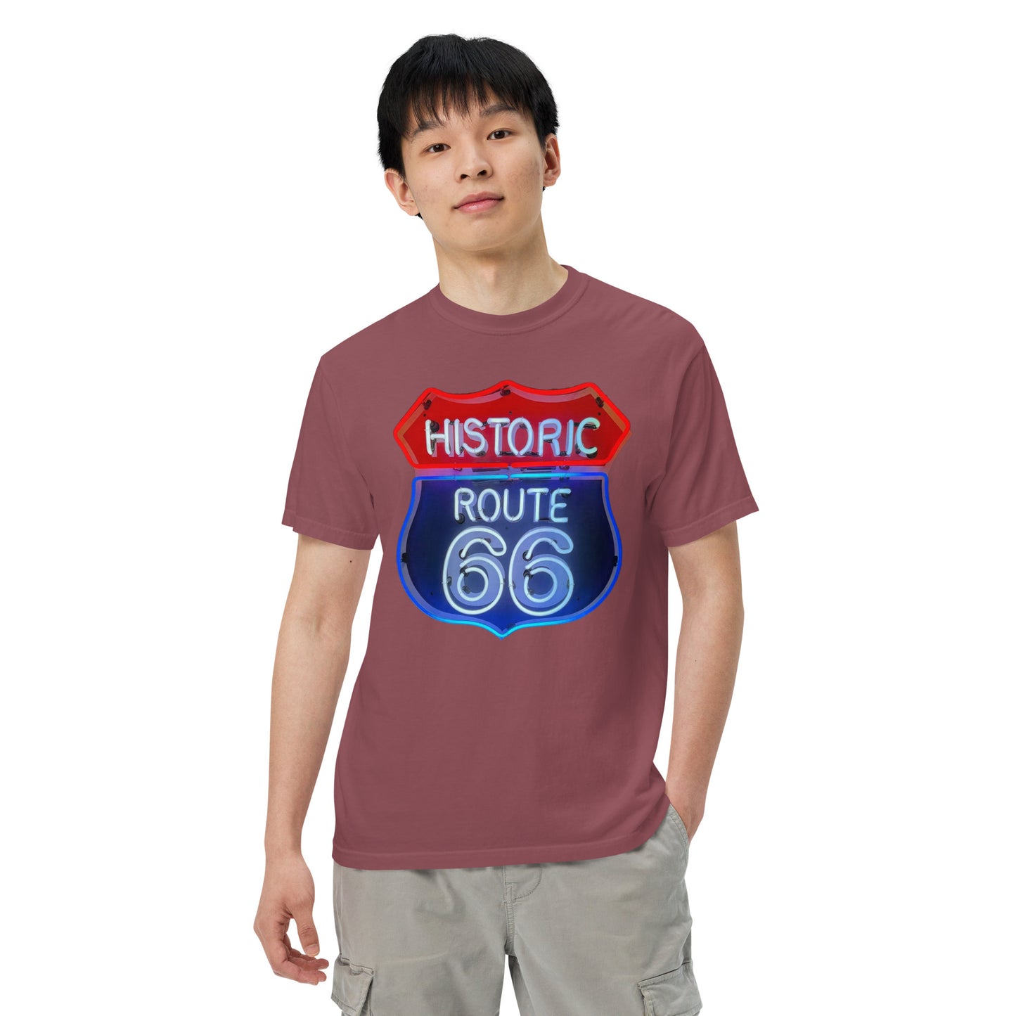 Route 66 Neon Style Lit Unisex Heavyweight T-Shirt