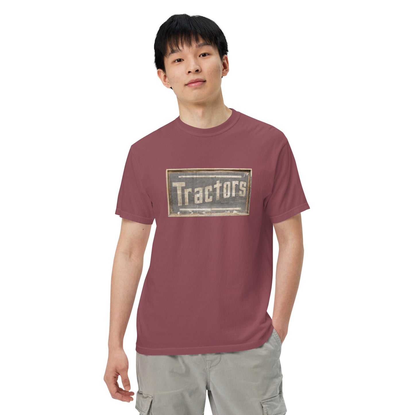 Retro Tractors Sign Wood Style Unisex garment-dyed heavyweight t-shirt