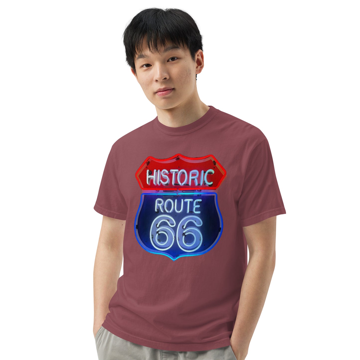 Route 66 Neon Style Lit Unisex Heavyweight T-Shirt