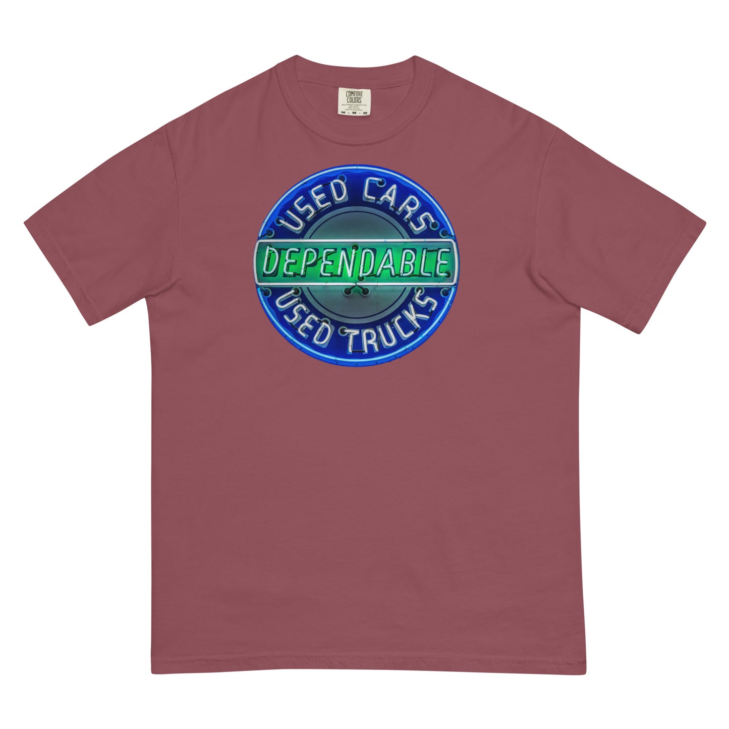 Retro Dependable Used Cars Neon Design Unisex garment-dyed heavyweight t-shirt