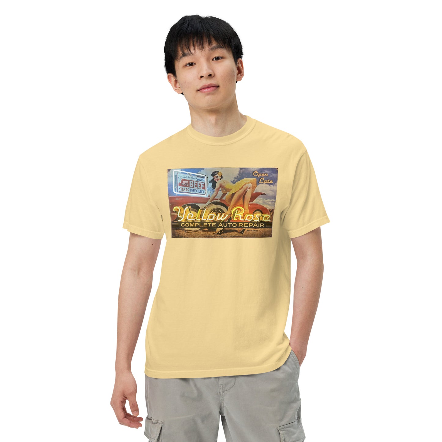 Yellow Rose Tin Style Unisex garment-dyed heavyweight t-shirt design