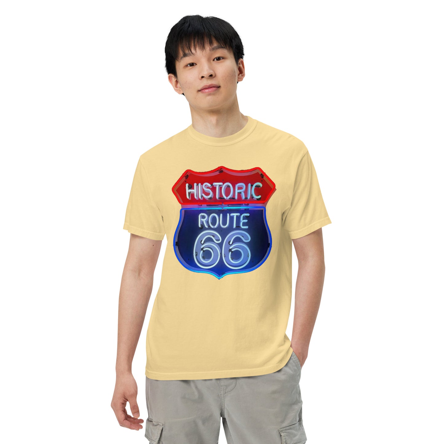 Route 66 Neon Style Lit Unisex Heavyweight T-Shirt