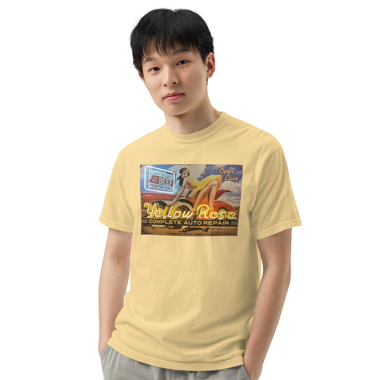 Yellow Rose Tin Style Unisex garment-dyed heavyweight t-shirt design