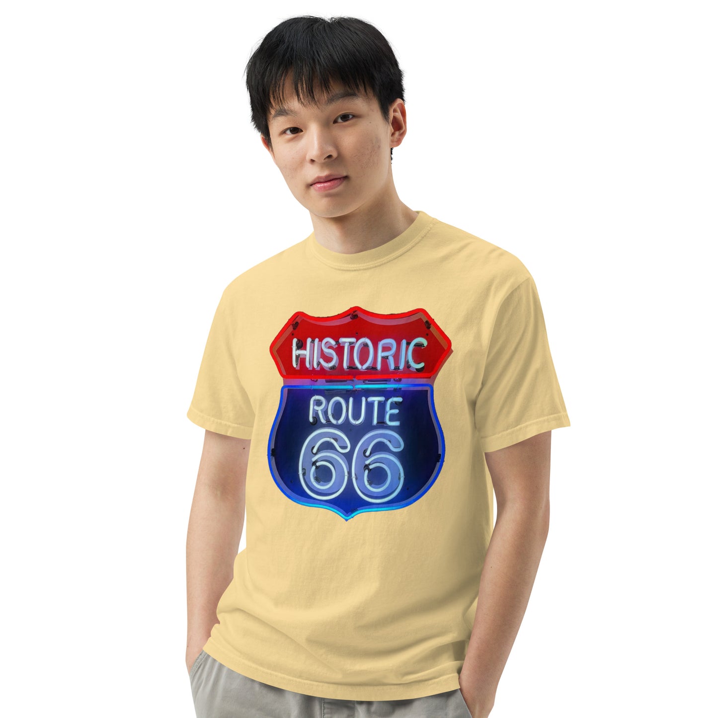 Route 66 Neon Style Lit Unisex Heavyweight T-Shirt