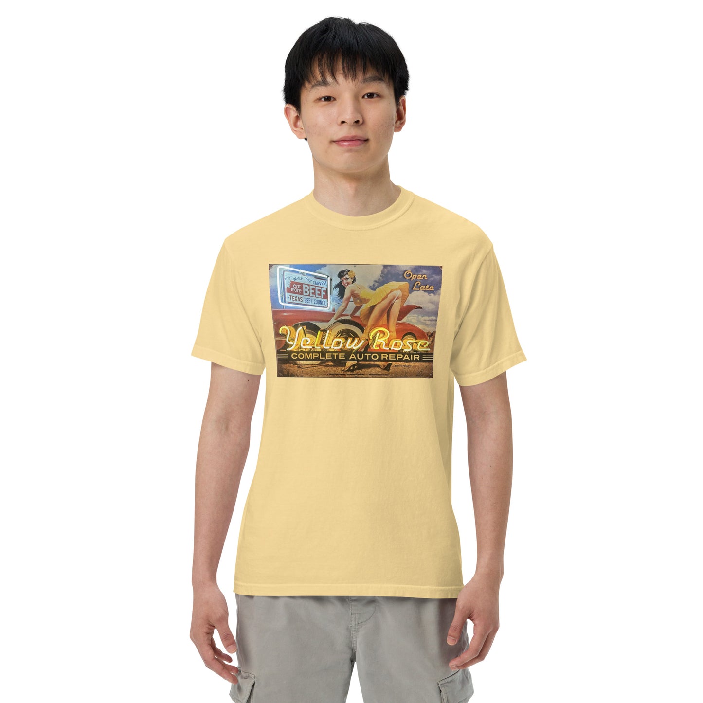 Yellow Rose Tin Style Unisex garment-dyed heavyweight t-shirt design