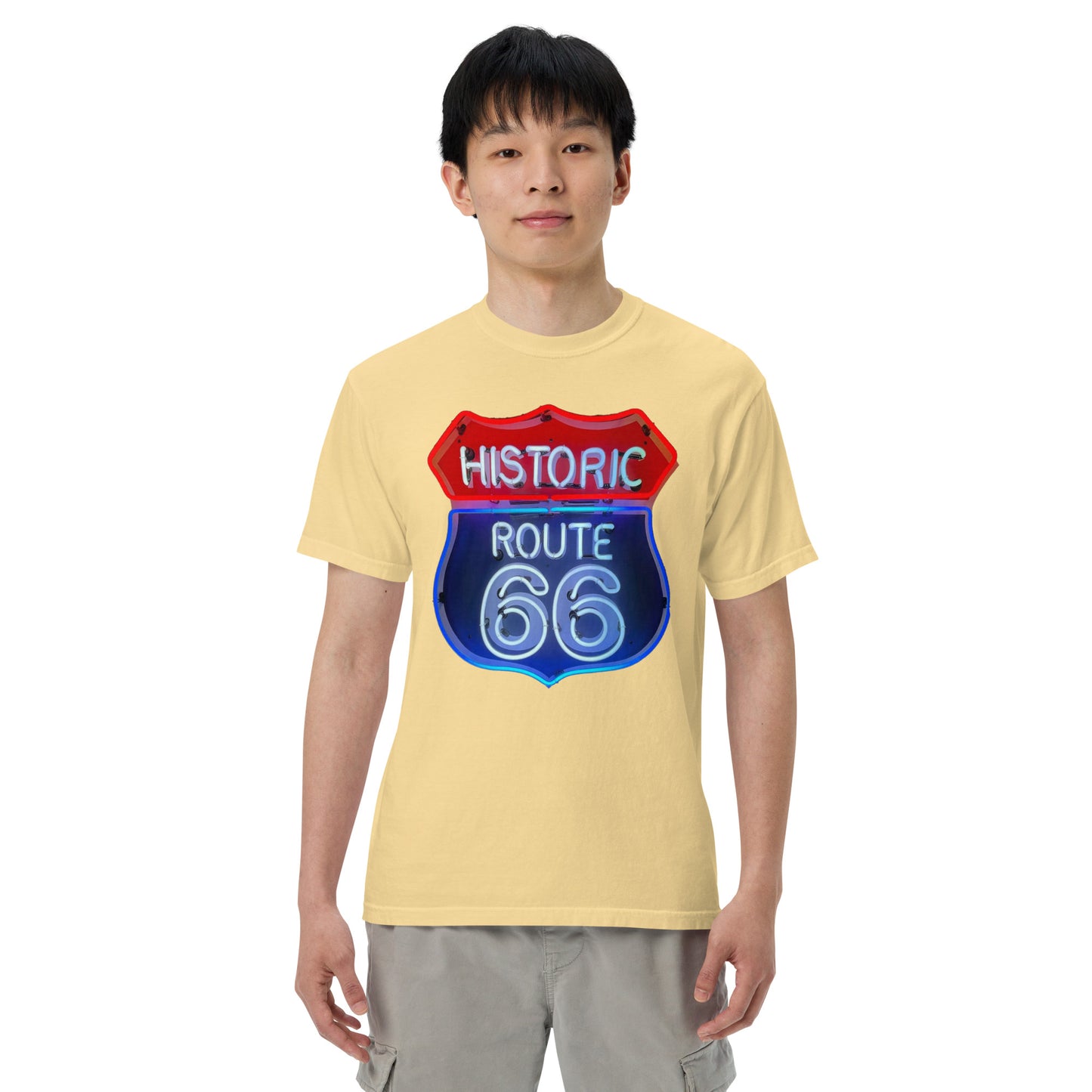 Route 66 Neon Style Lit Unisex Heavyweight T-Shirt