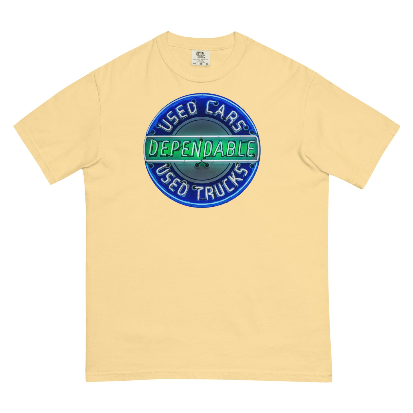 Retro Dependable Used Cars Neon Design Unisex garment-dyed heavyweight t-shirt