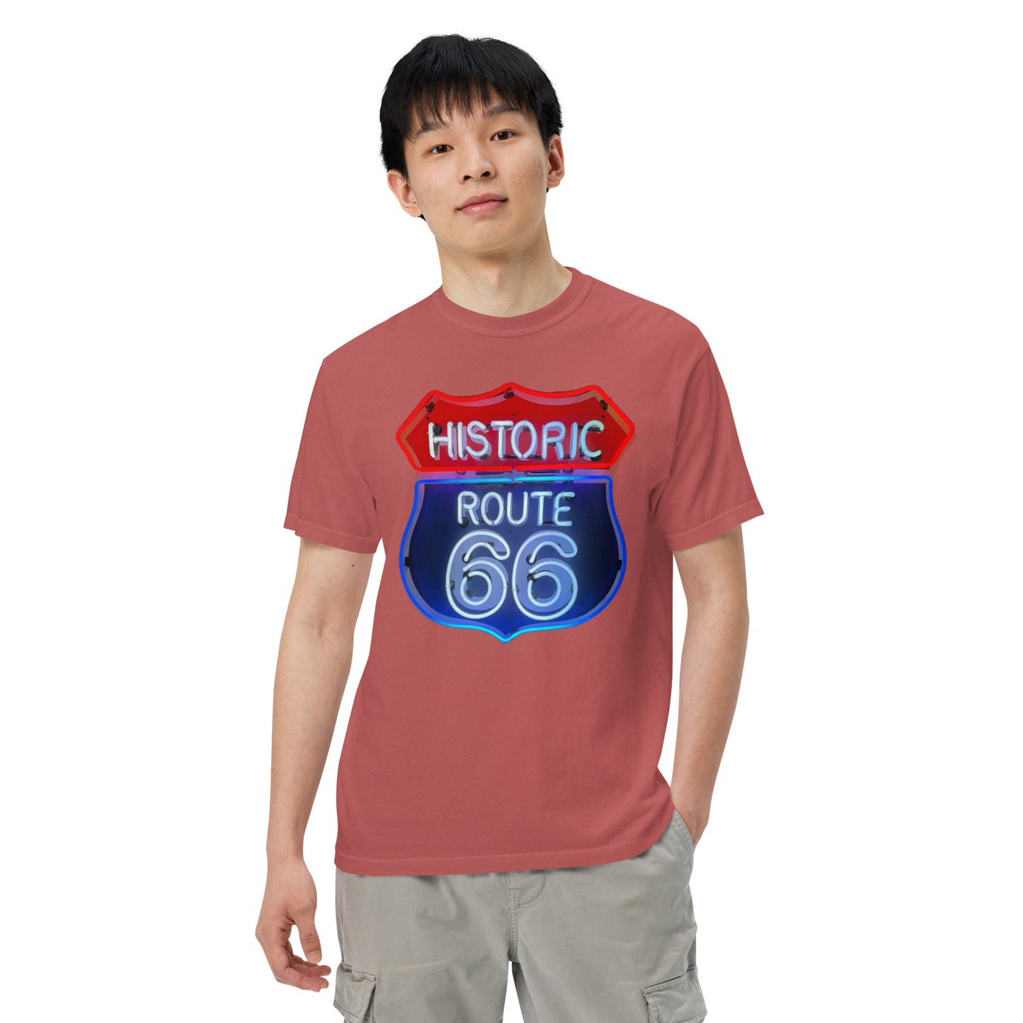 Route 66 Neon Style Lit Unisex Heavyweight T-Shirt