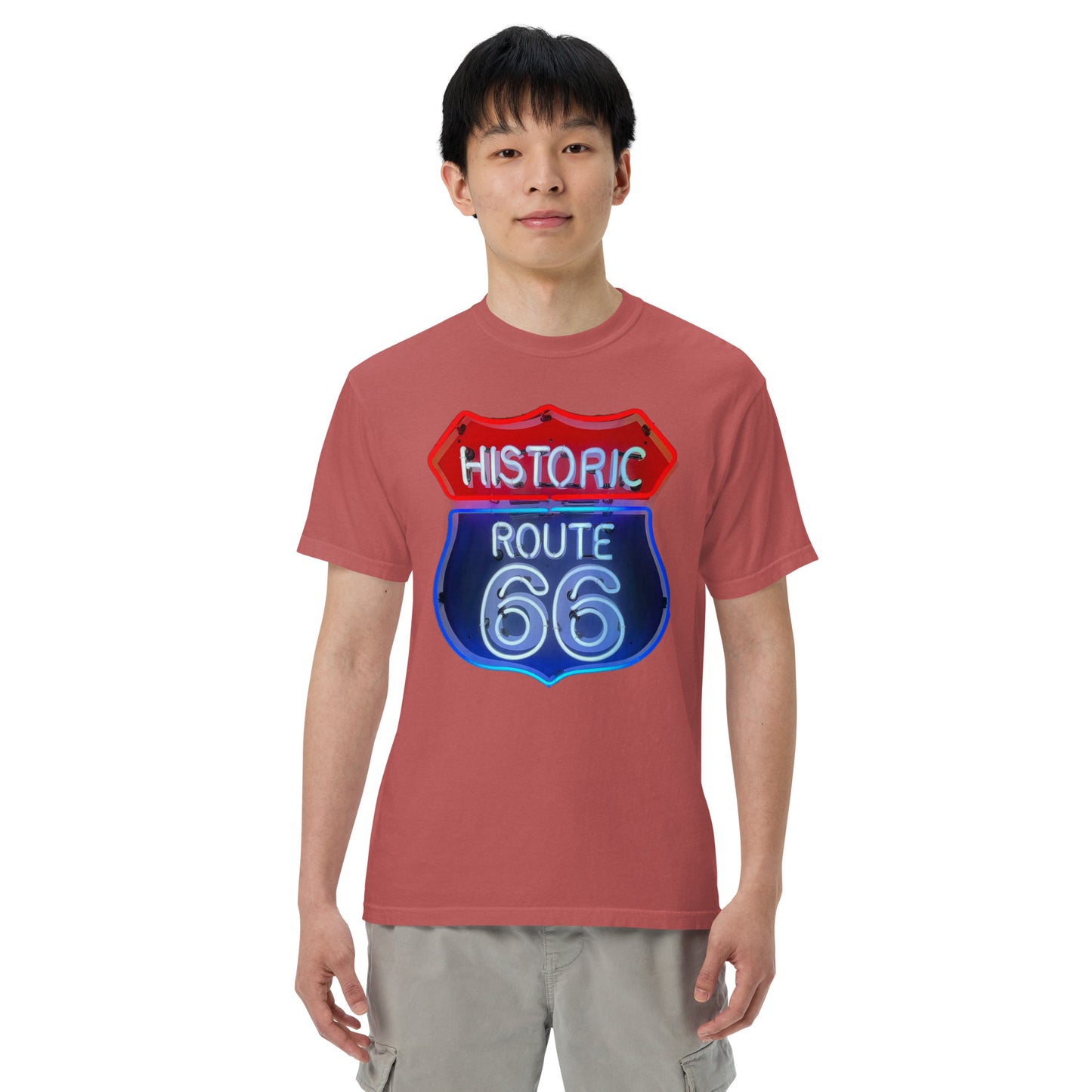 Route 66 Neon Style Lit Unisex Heavyweight T-Shirt