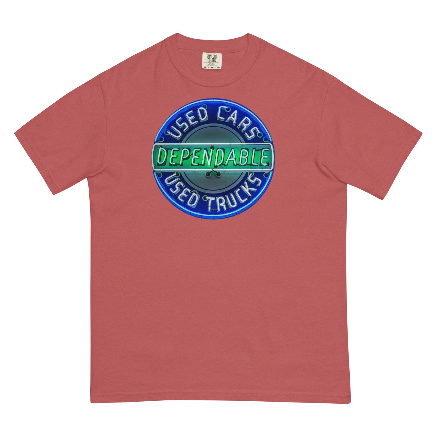 Retro Dependable Used Cars Neon Design Unisex garment-dyed heavyweight t-shirt
