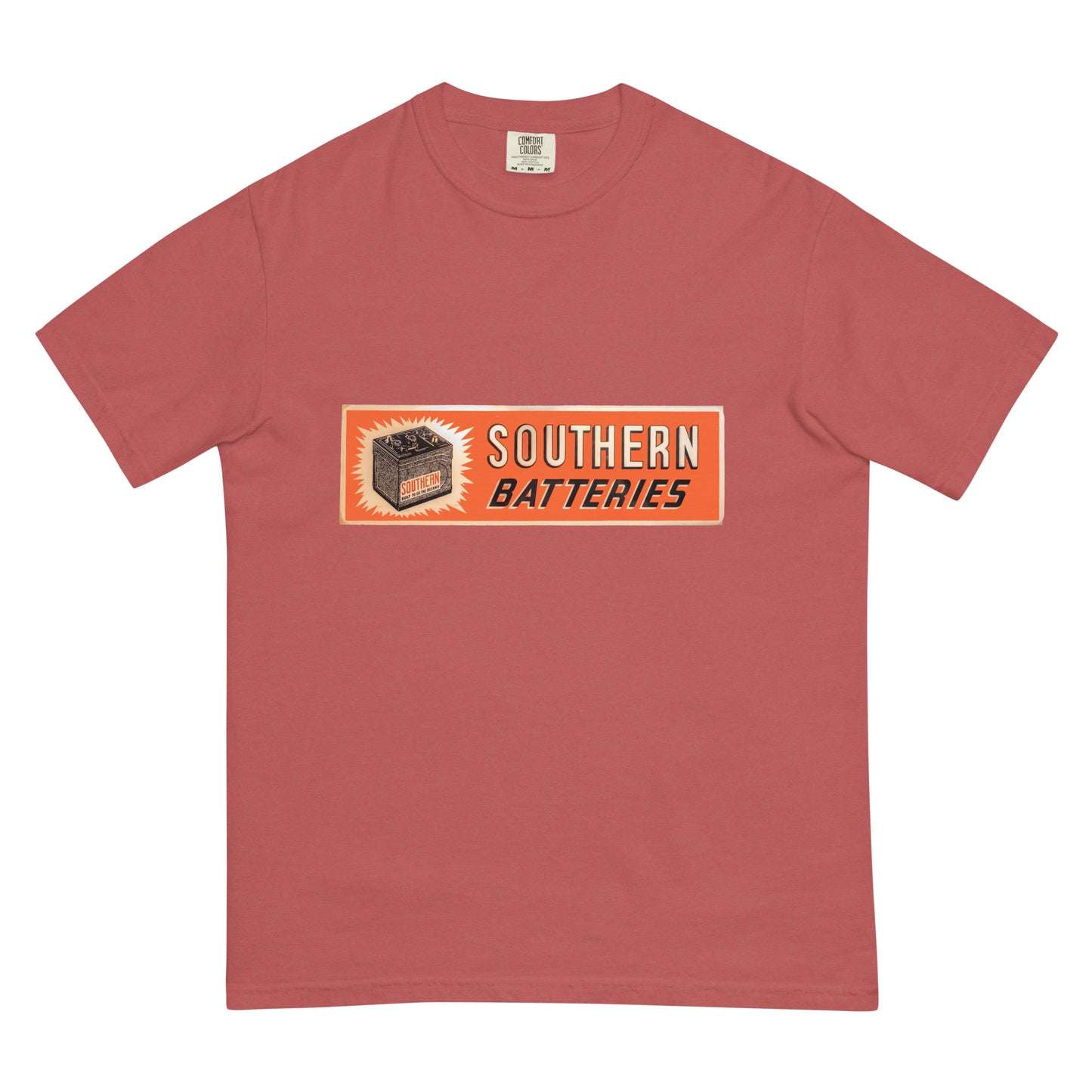 Retro National Battery Sign Patina Style Unisex garment-dyed heavyweight t-shirt