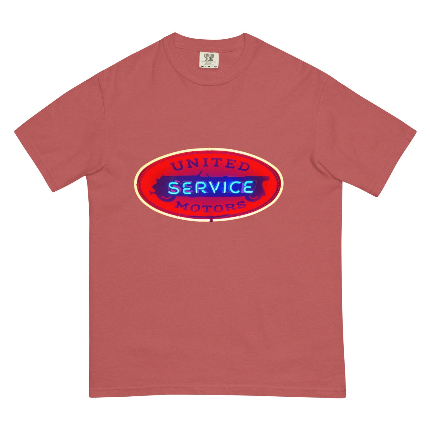 Vintage United Service Motor Neon Style Lit Unisex garment-dyed heavyweight t-shirt