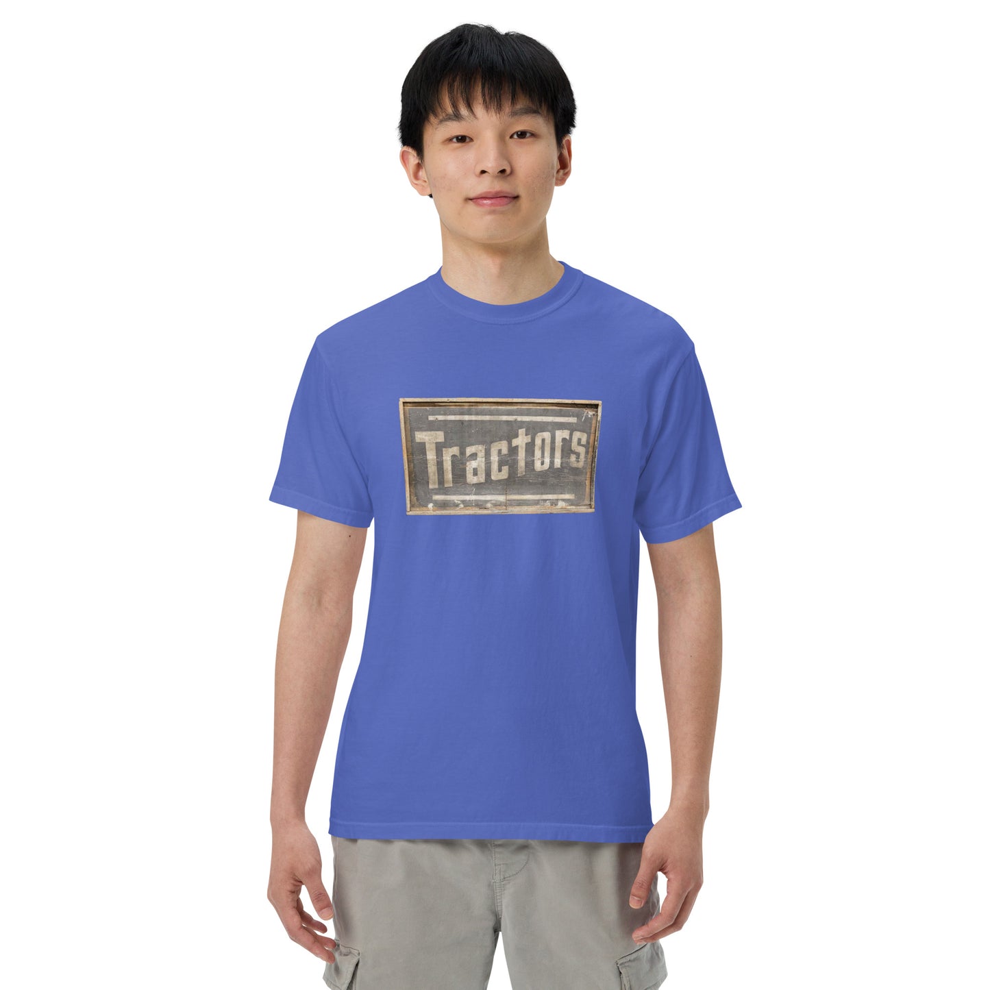 Retro Tractors Sign Wood Style Unisex garment-dyed heavyweight t-shirt