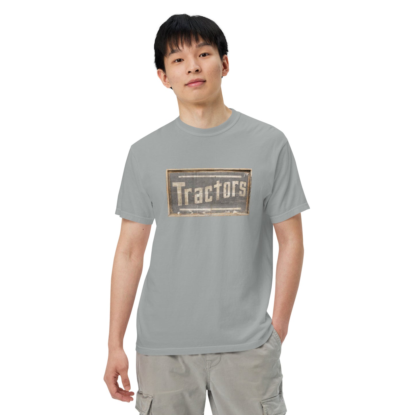 Retro Tractors Sign Wood Style Unisex garment-dyed heavyweight t-shirt