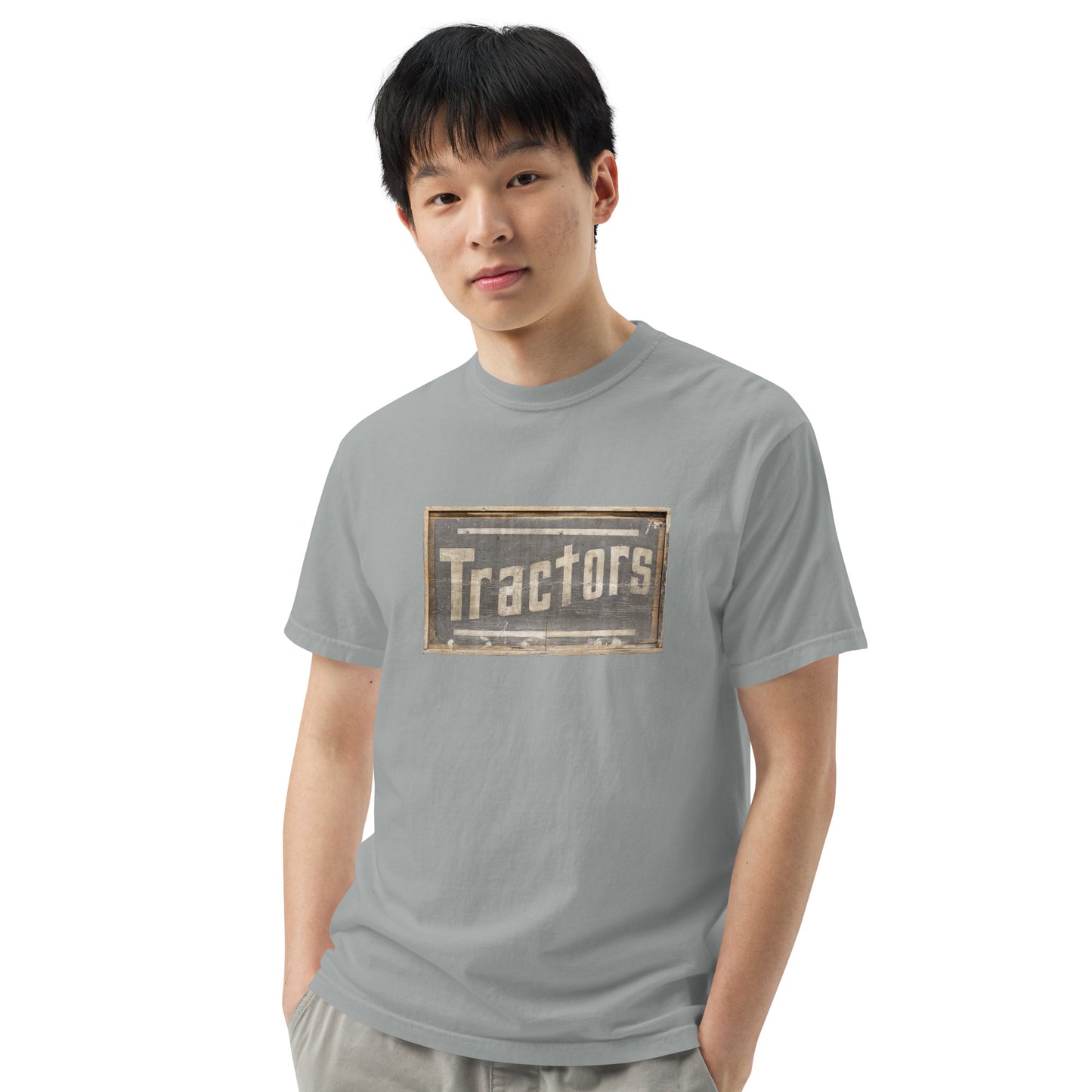 Retro Tractors Sign Wood Style Unisex garment-dyed heavyweight t-shirt