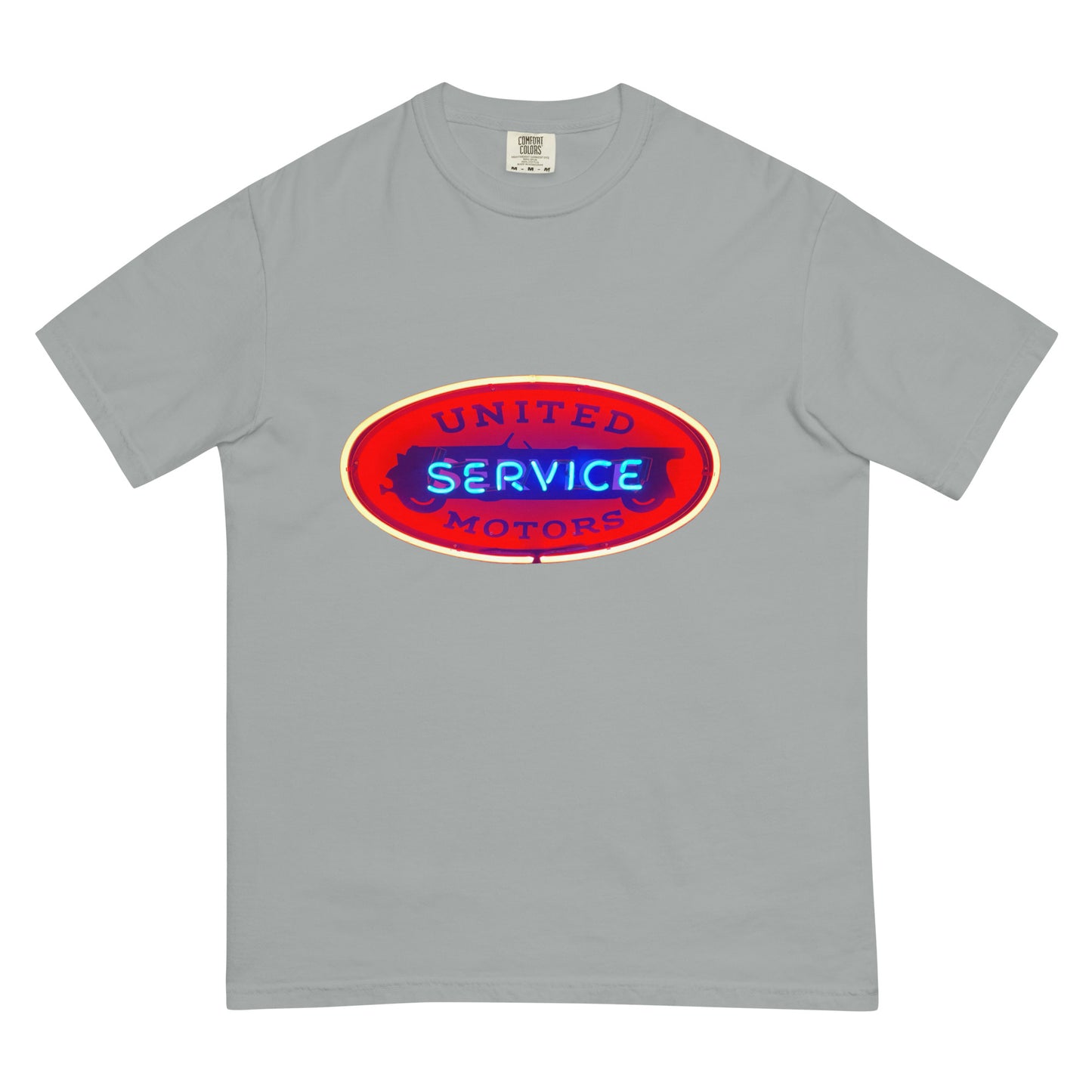 Vintage United Service Motor Neon Style Lit Unisex garment-dyed heavyweight t-shirt