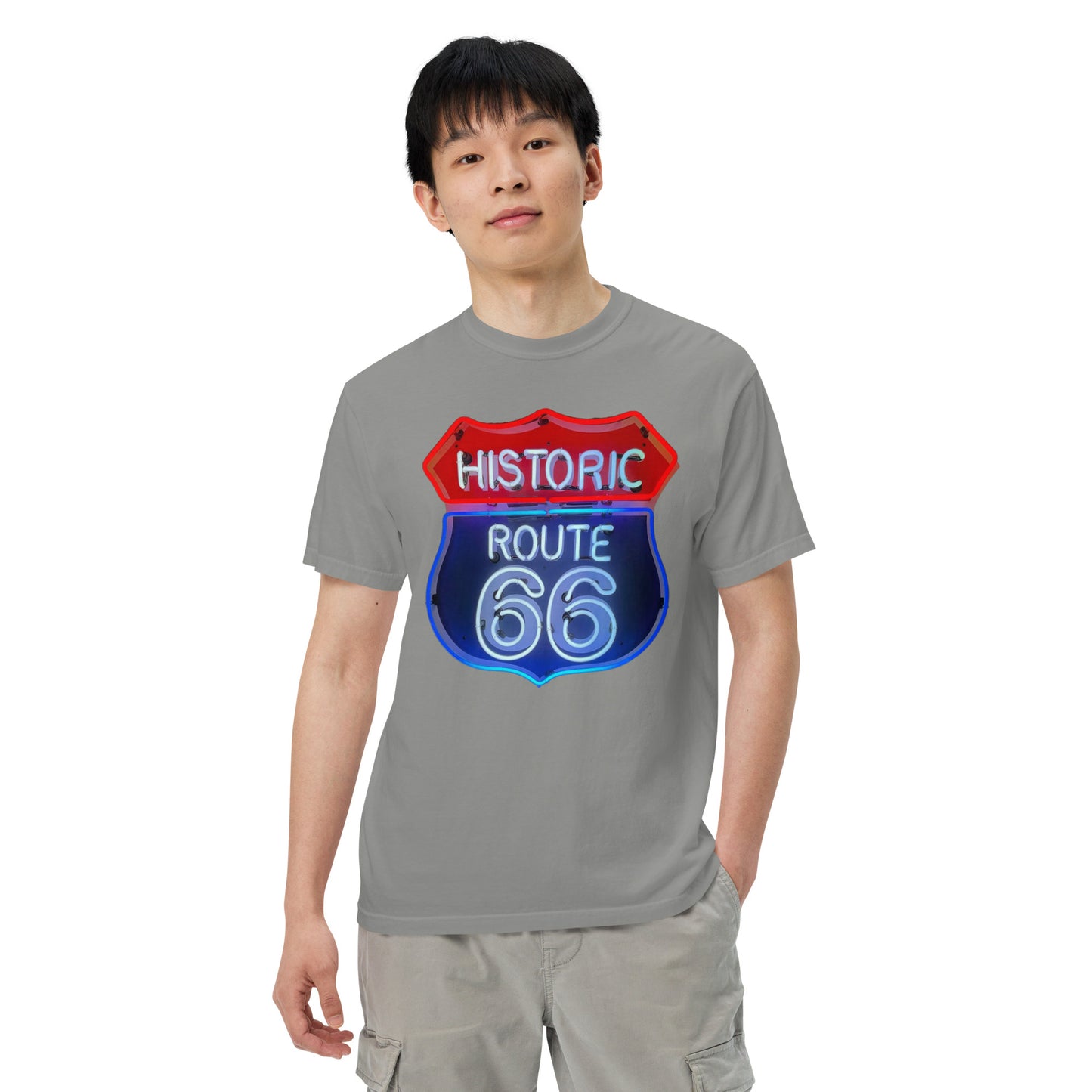 Route 66 Neon Style Lit Unisex Heavyweight T-Shirt