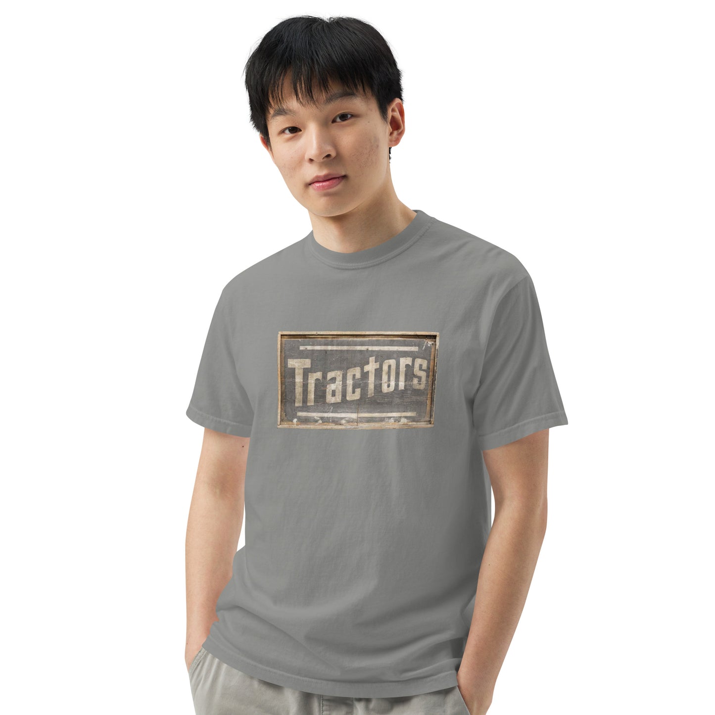 Retro Tractors Sign Wood Style Unisex garment-dyed heavyweight t-shirt