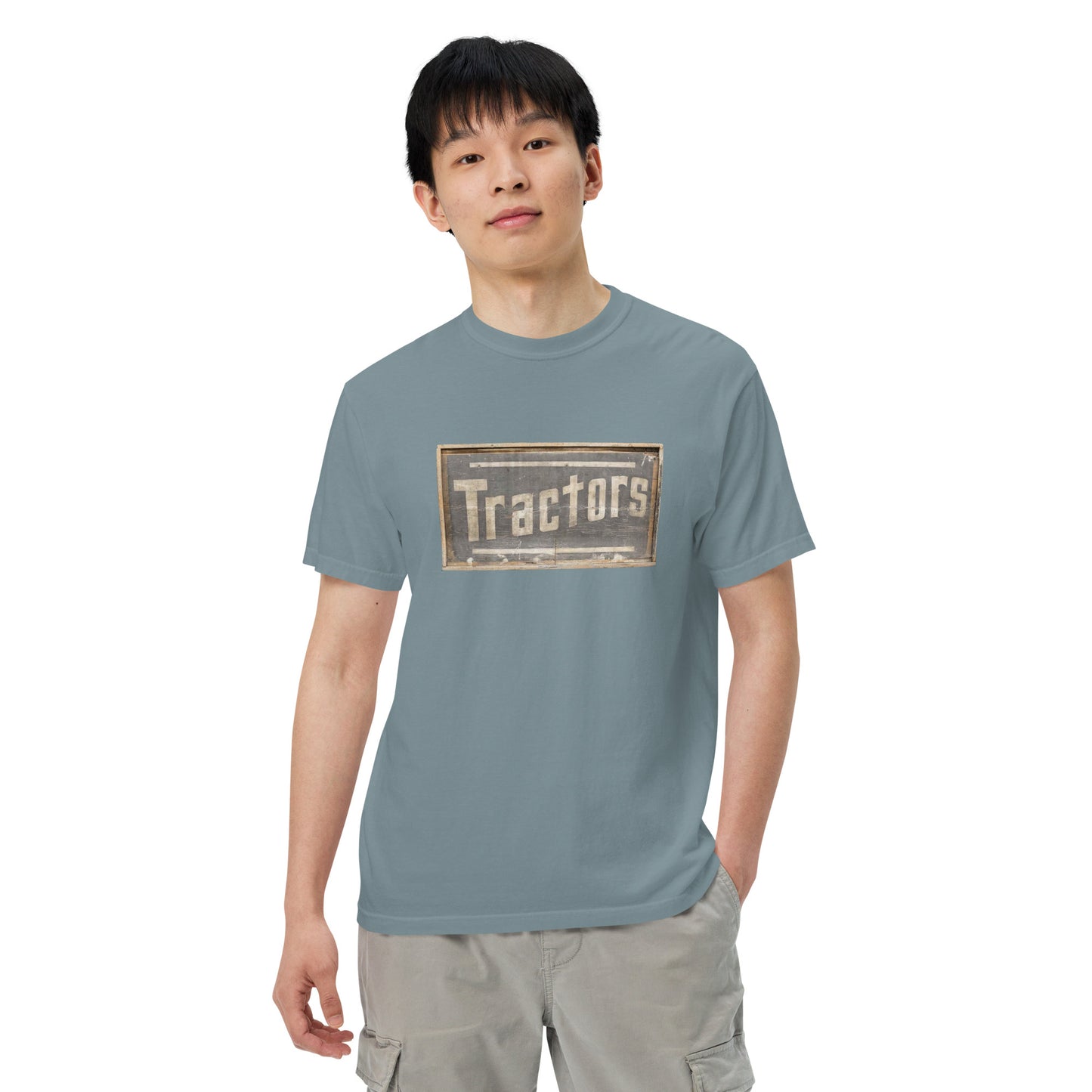 Retro Tractors Sign Wood Style Unisex garment-dyed heavyweight t-shirt