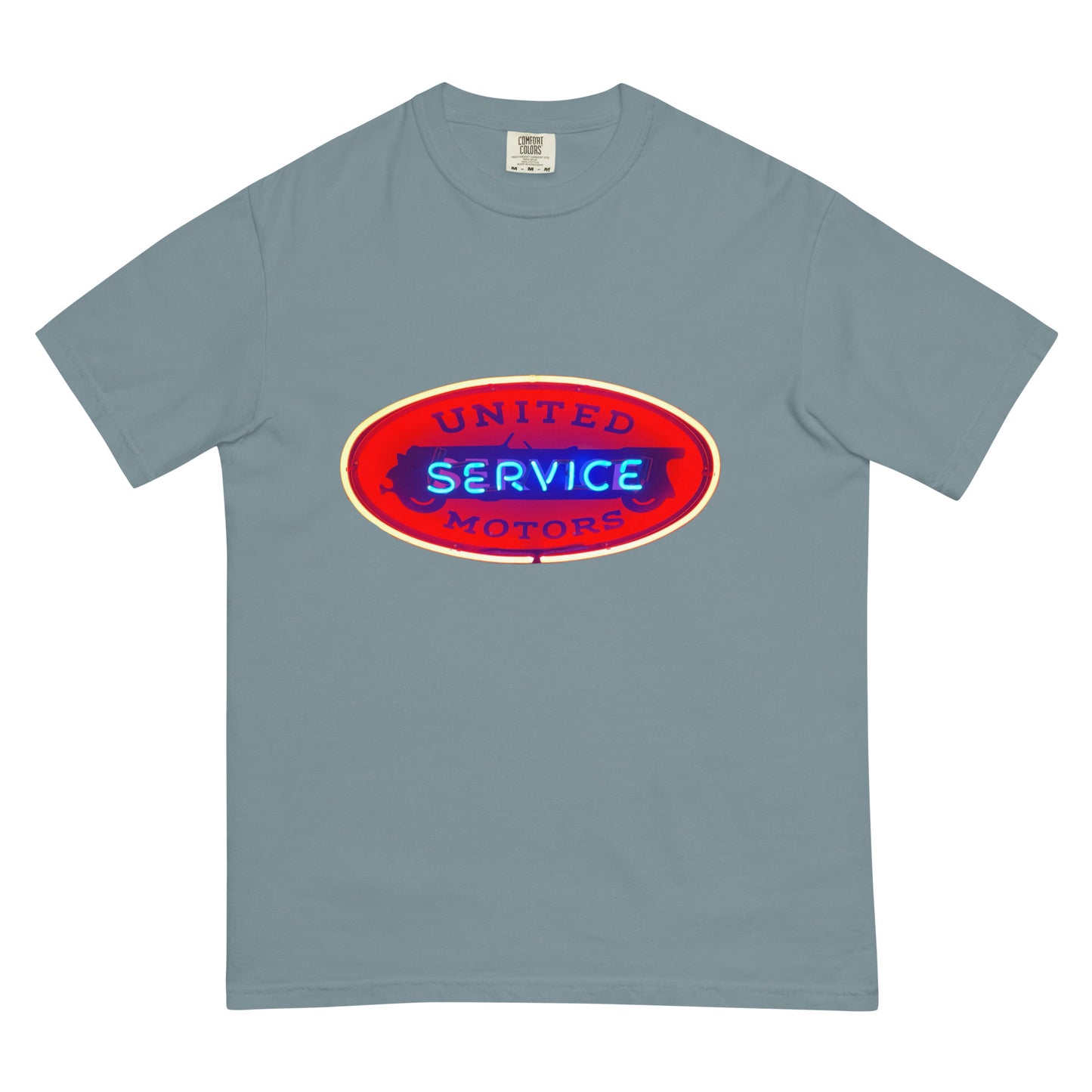 Vintage United Service Motor Neon Style Lit Unisex garment-dyed heavyweight t-shirt