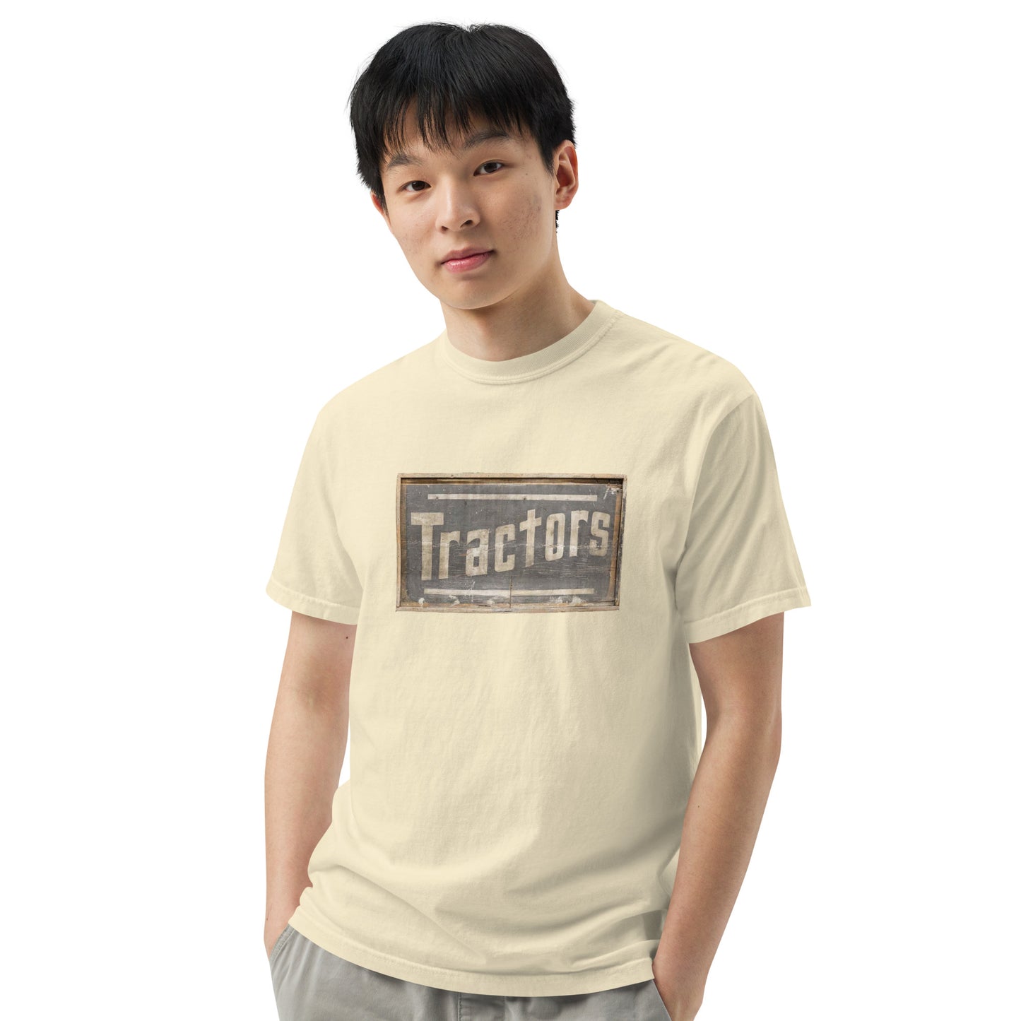 Retro Tractors Sign Wood Style Unisex garment-dyed heavyweight t-shirt