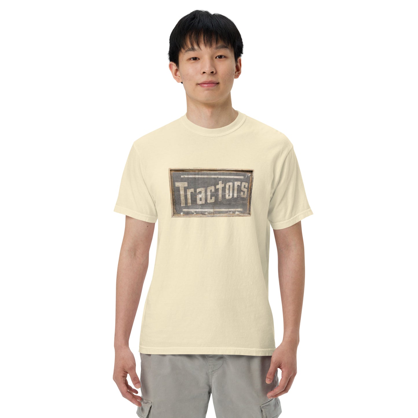 Retro Tractors Sign Wood Style Unisex garment-dyed heavyweight t-shirt