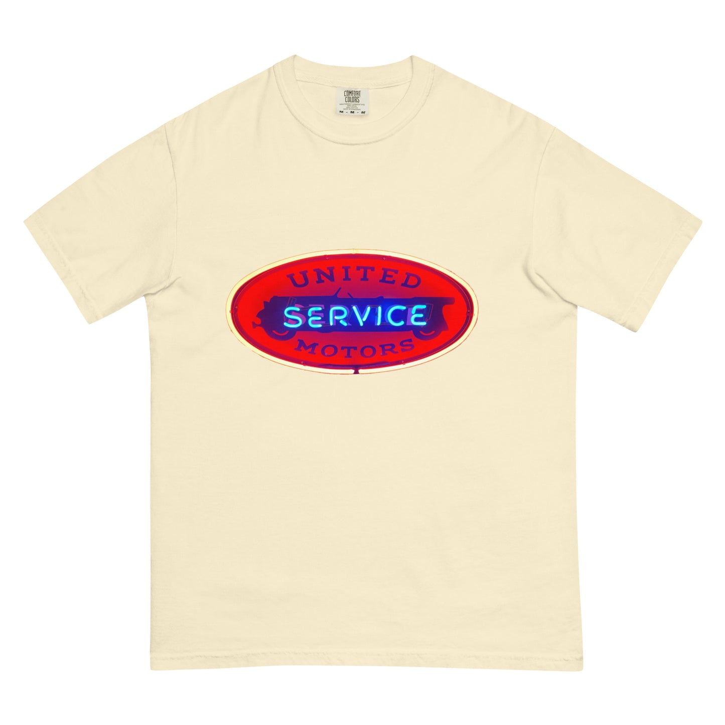 Vintage United Service Motor Neon Style Lit Unisex garment-dyed heavyweight t-shirt