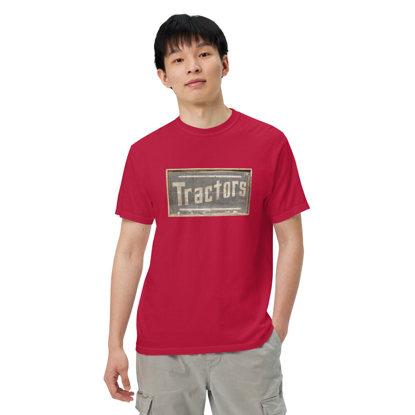 Retro Tractors Sign Wood Style Unisex garment-dyed heavyweight t-shirt