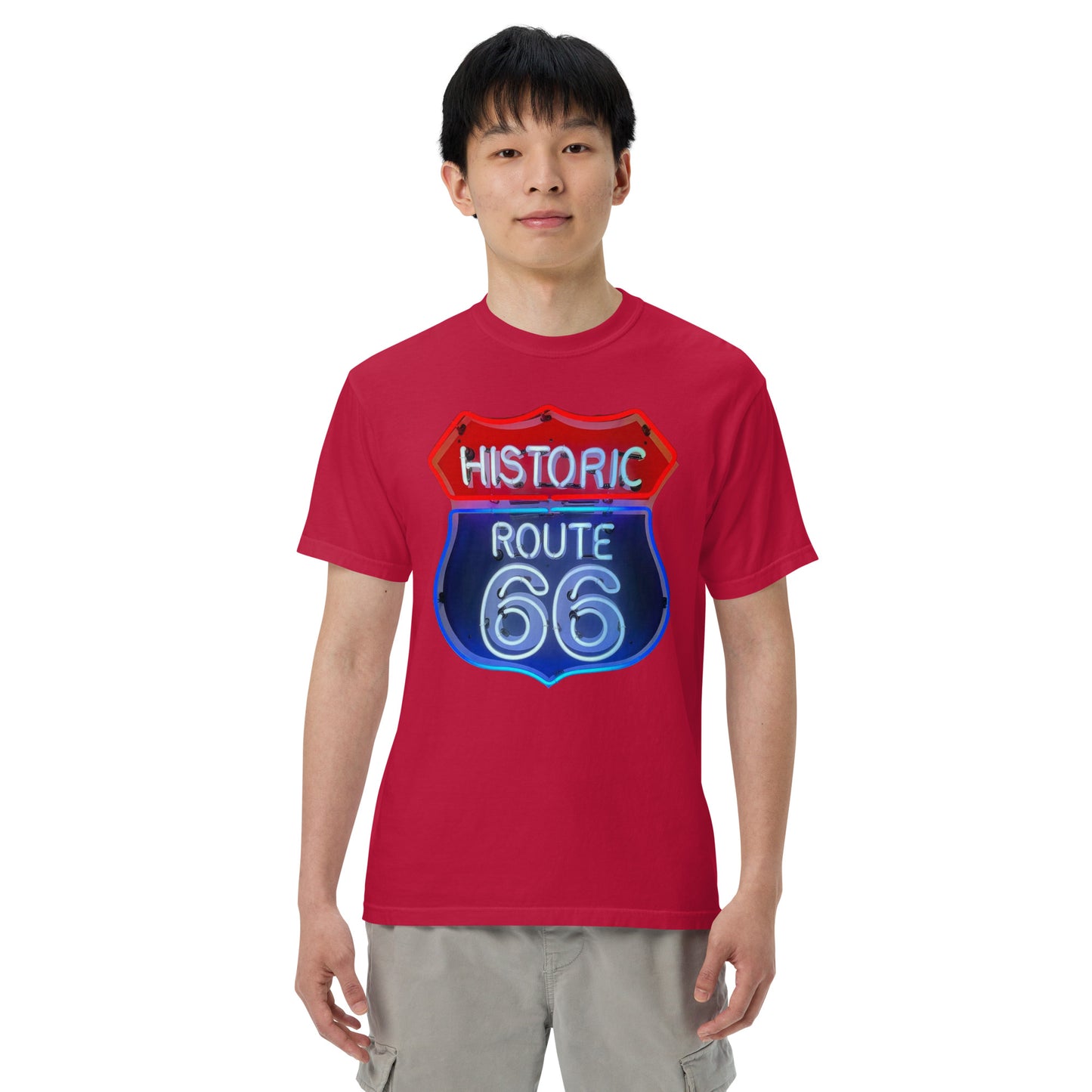 Route 66 Neon Style Lit Unisex Heavyweight T-Shirt