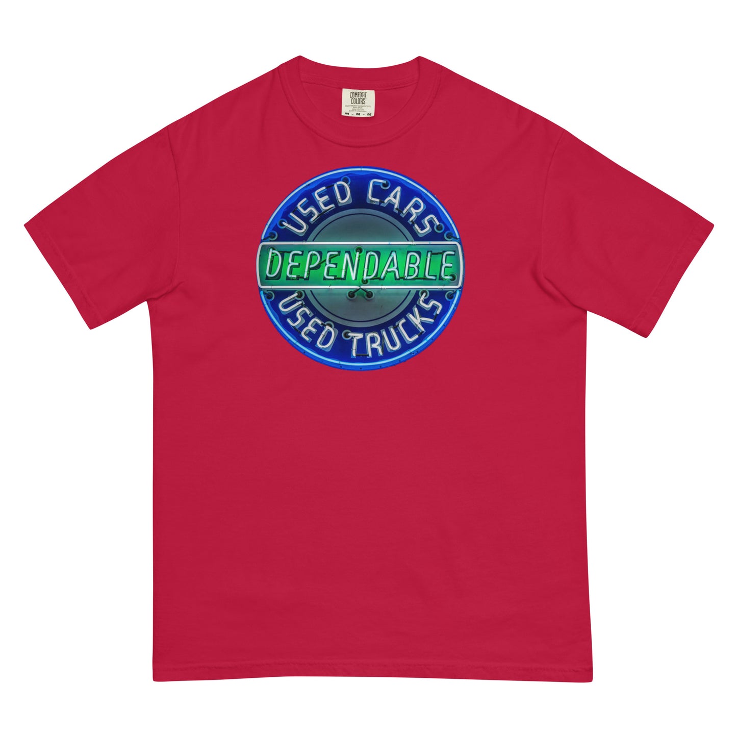 Retro Dependable Used Cars Neon Design Unisex garment-dyed heavyweight t-shirt