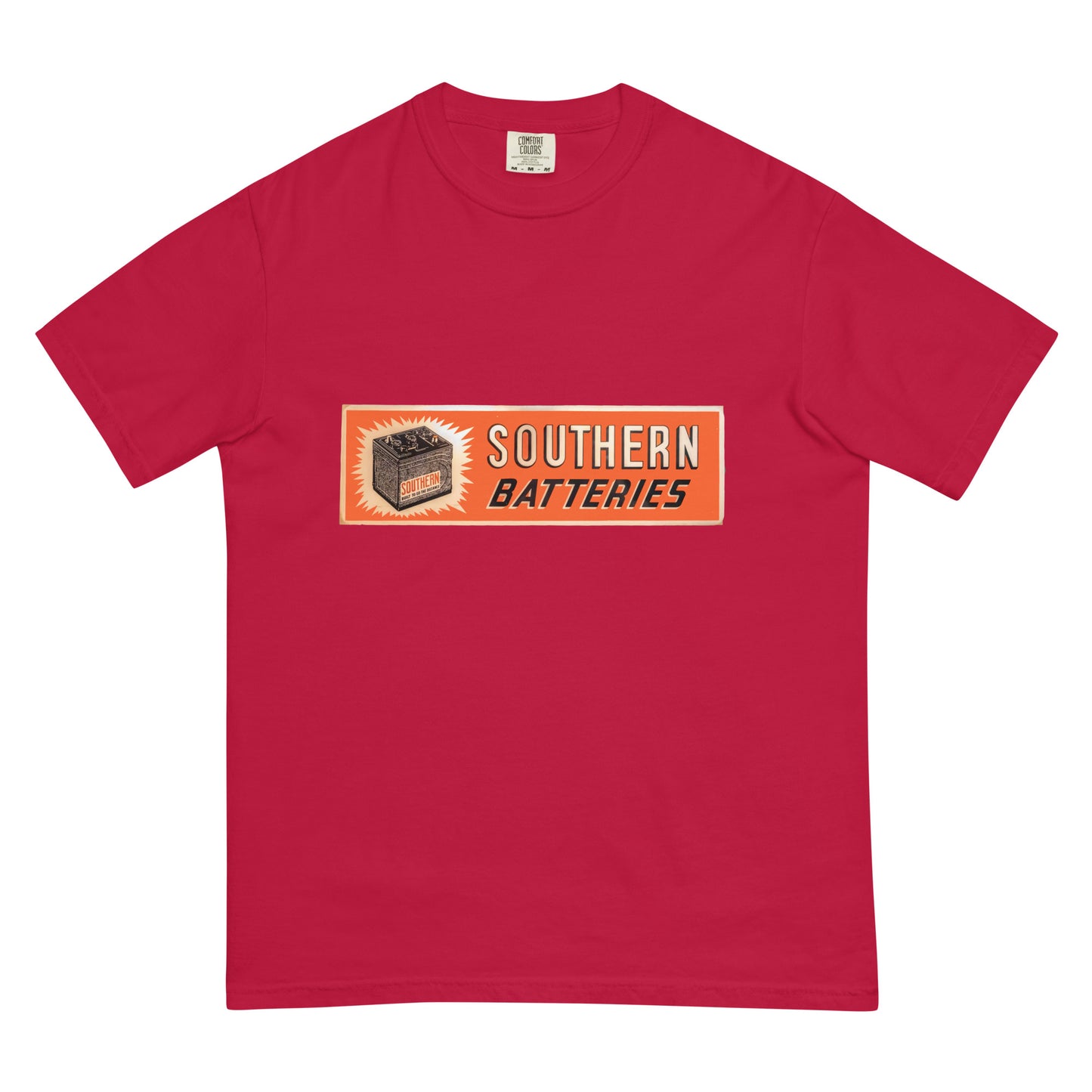 Retro National Battery Sign Patina Style Unisex garment-dyed heavyweight t-shirt