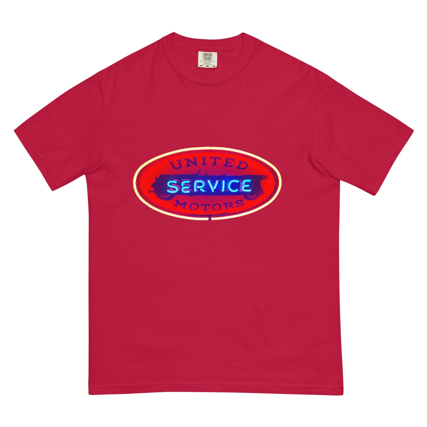 Vintage United Service Motor Neon Style Lit Unisex garment-dyed heavyweight t-shirt