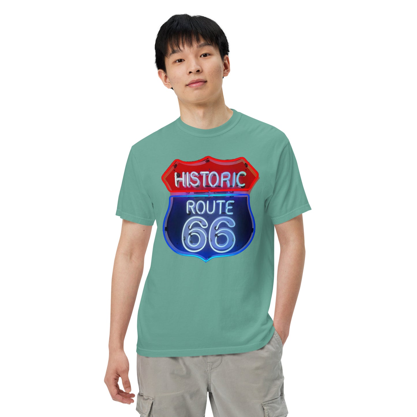 Route 66 Neon Style Lit Unisex Heavyweight T-Shirt