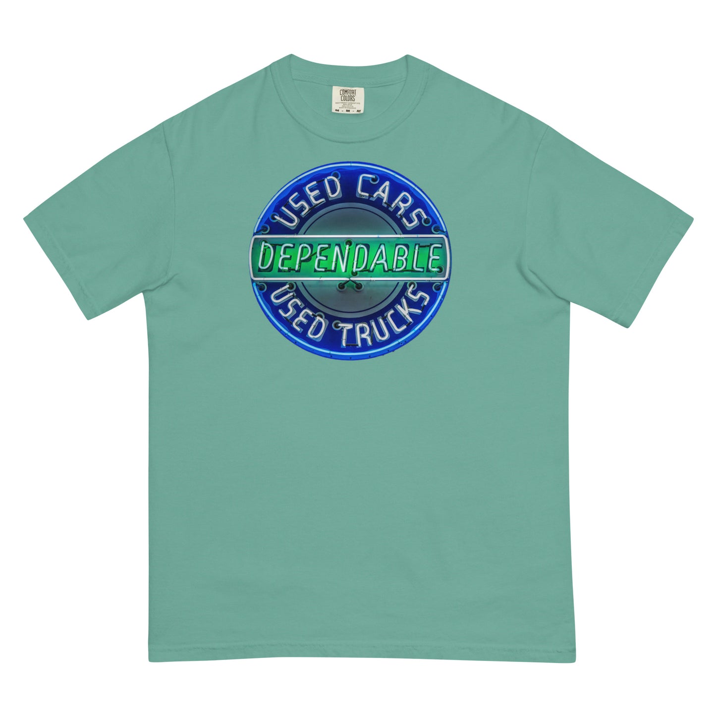 Retro Dependable Used Cars Neon Design Unisex garment-dyed heavyweight t-shirt