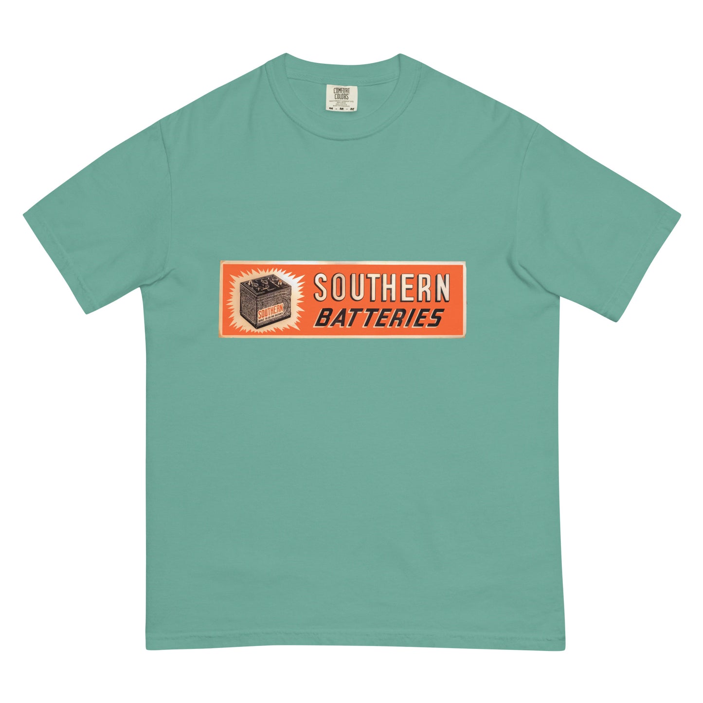 Retro National Battery Sign Patina Style Unisex garment-dyed heavyweight t-shirt