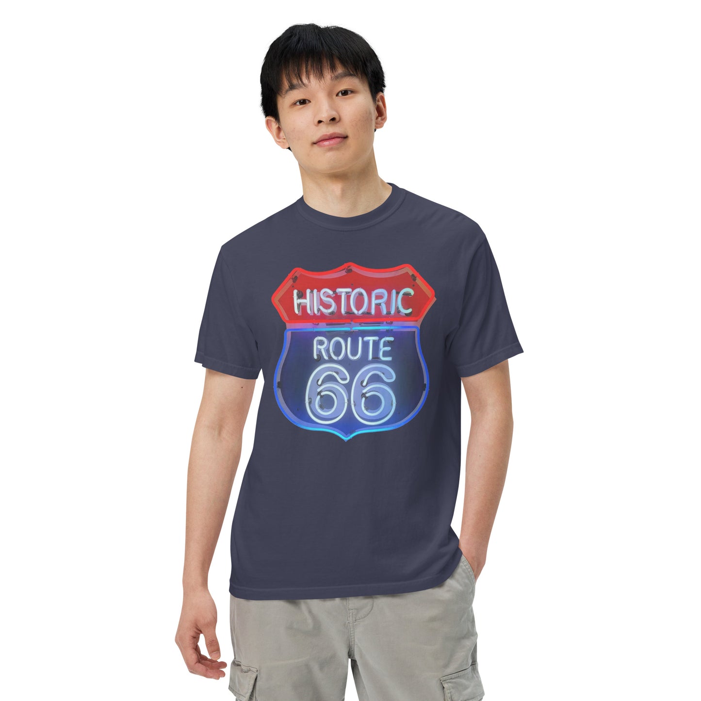 Route 66 Neon Style Lit Unisex Heavyweight T-Shirt