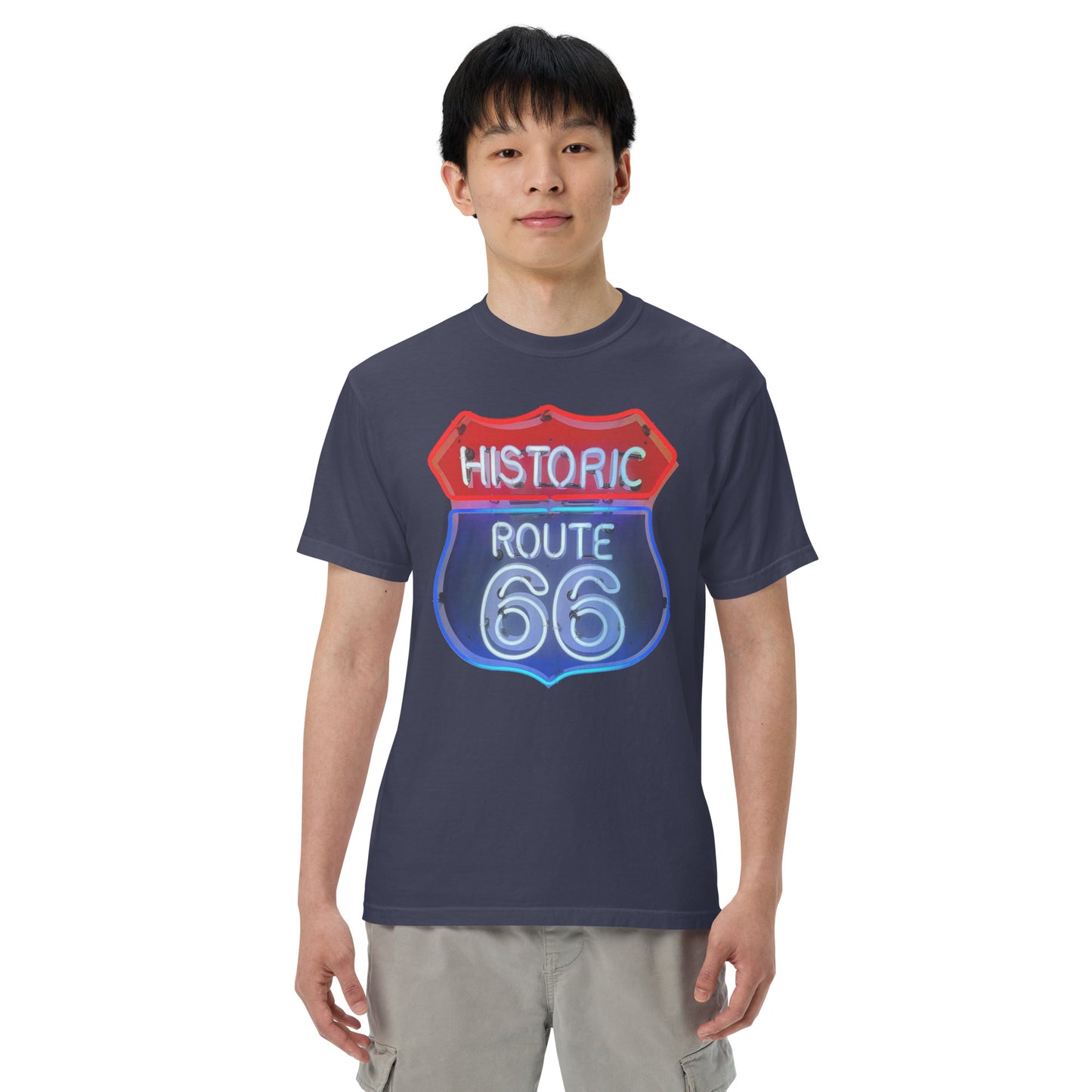 Route 66 Neon Style Lit Unisex Heavyweight T-Shirt