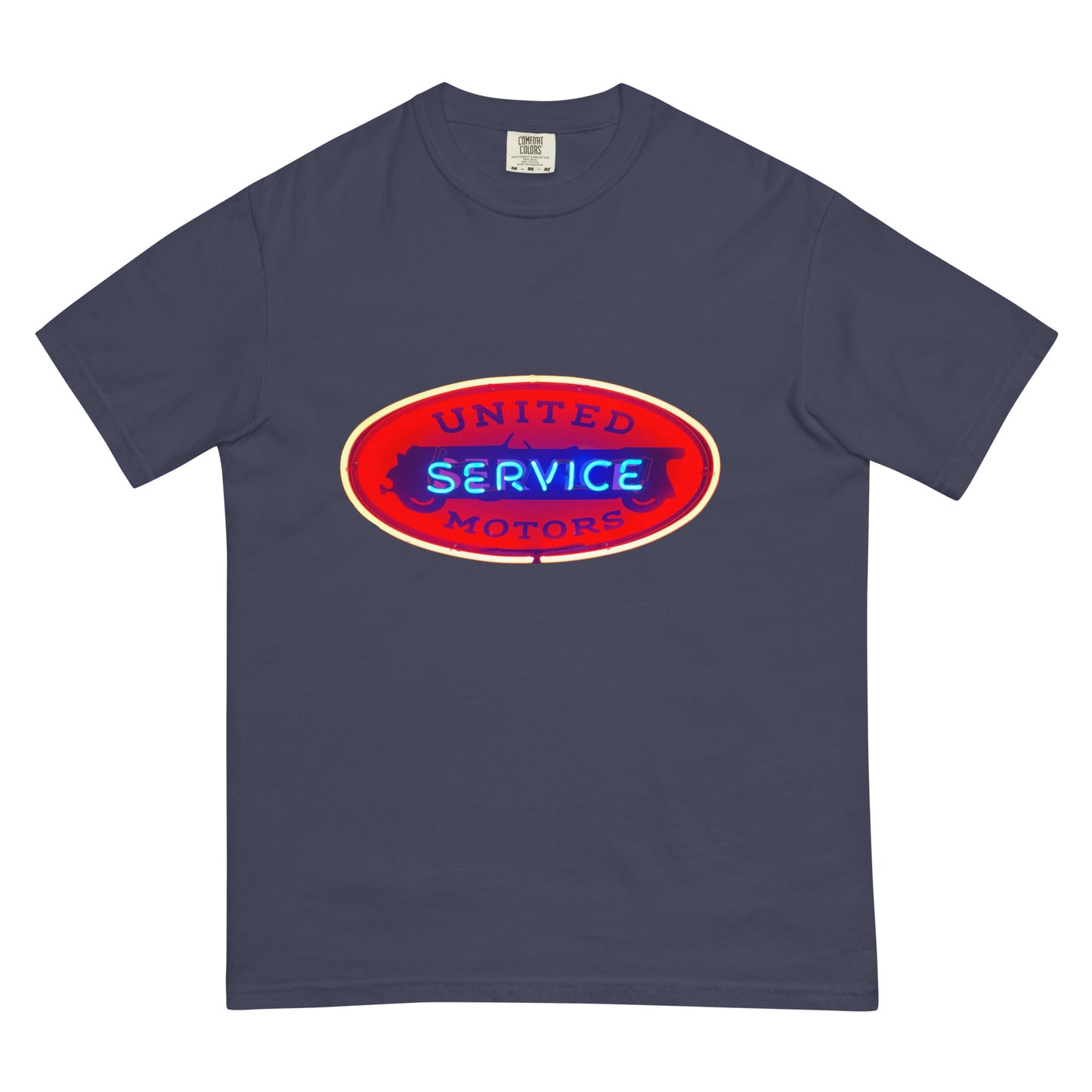 Vintage United Service Motor Neon Style Lit Unisex garment-dyed heavyweight t-shirt