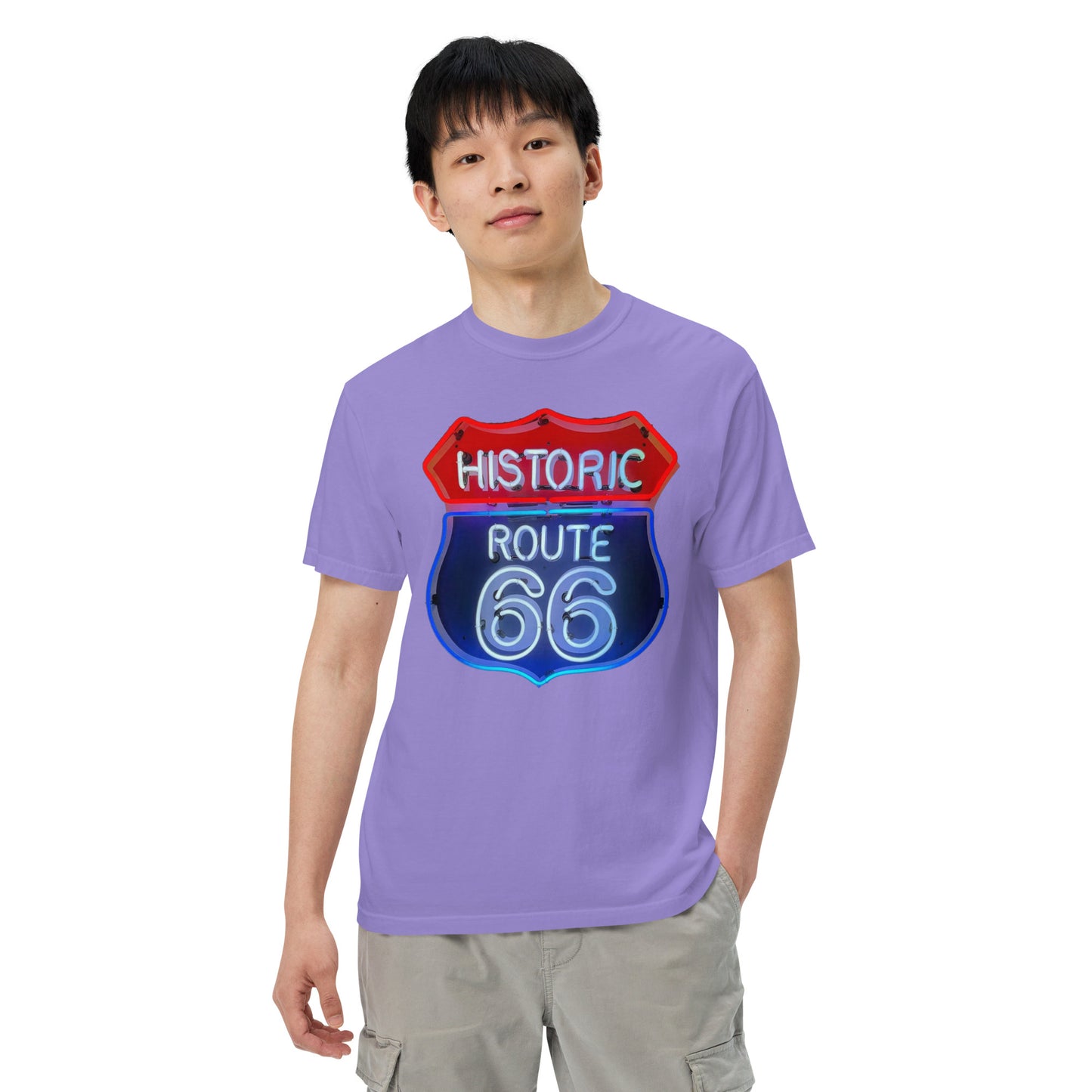 Route 66 Neon Style Lit Unisex Heavyweight T-Shirt