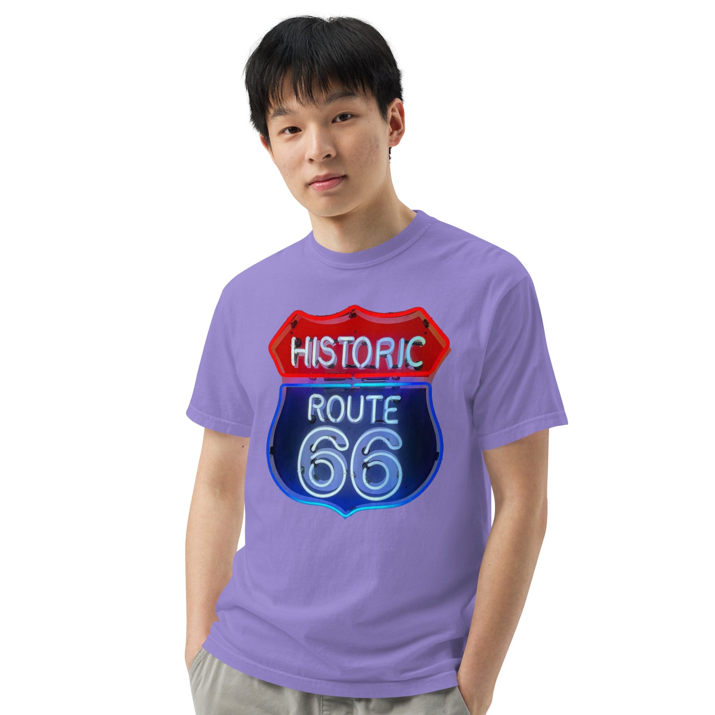 Route 66 Neon Style Lit Unisex Heavyweight T-Shirt