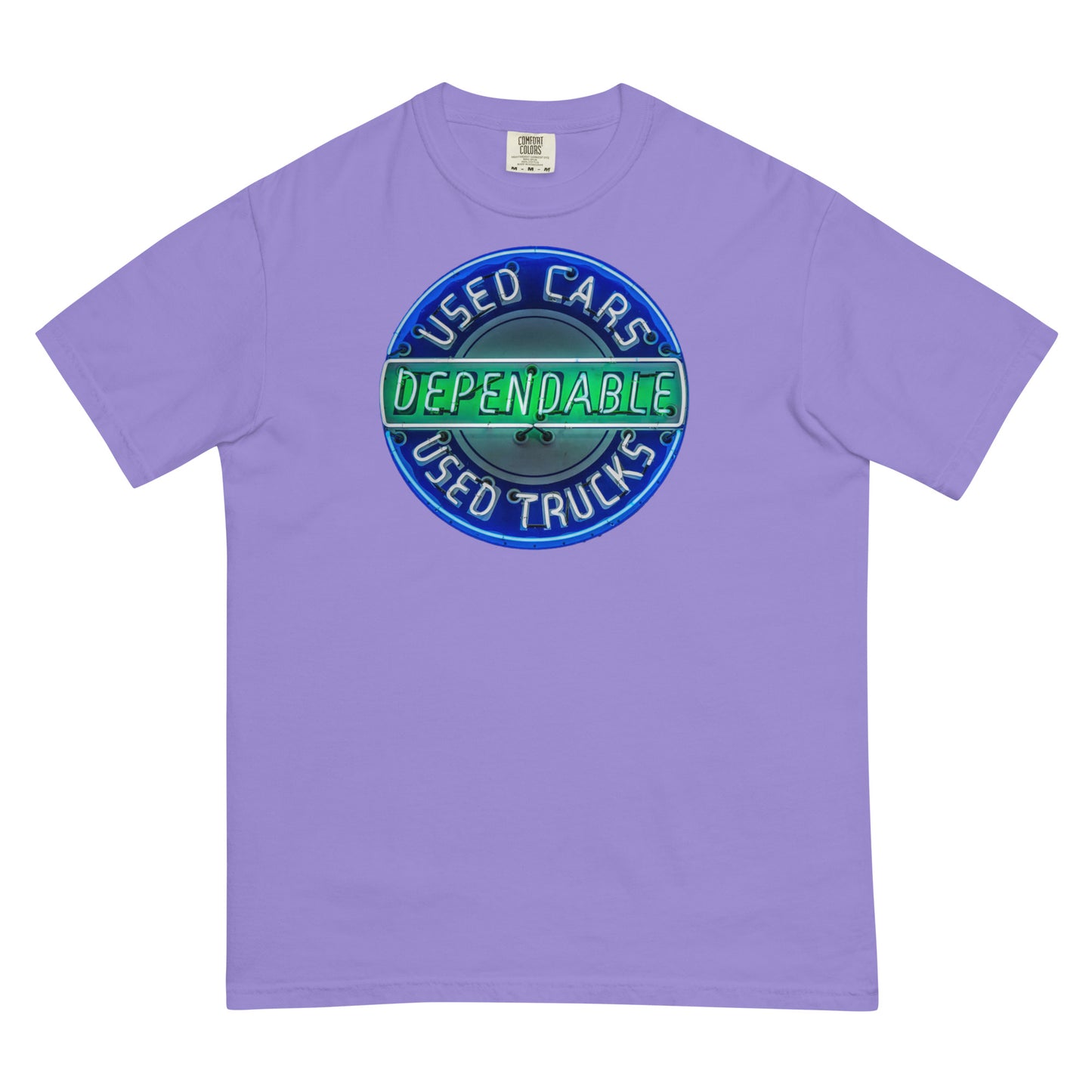 Retro Dependable Used Cars Neon Design Unisex garment-dyed heavyweight t-shirt