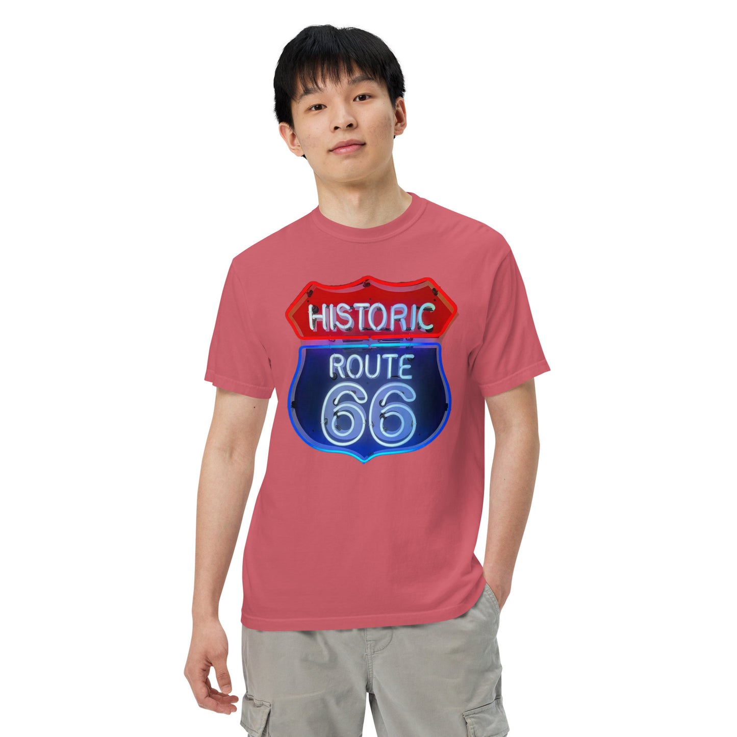 Route 66 Neon Style Lit Unisex Heavyweight T-Shirt