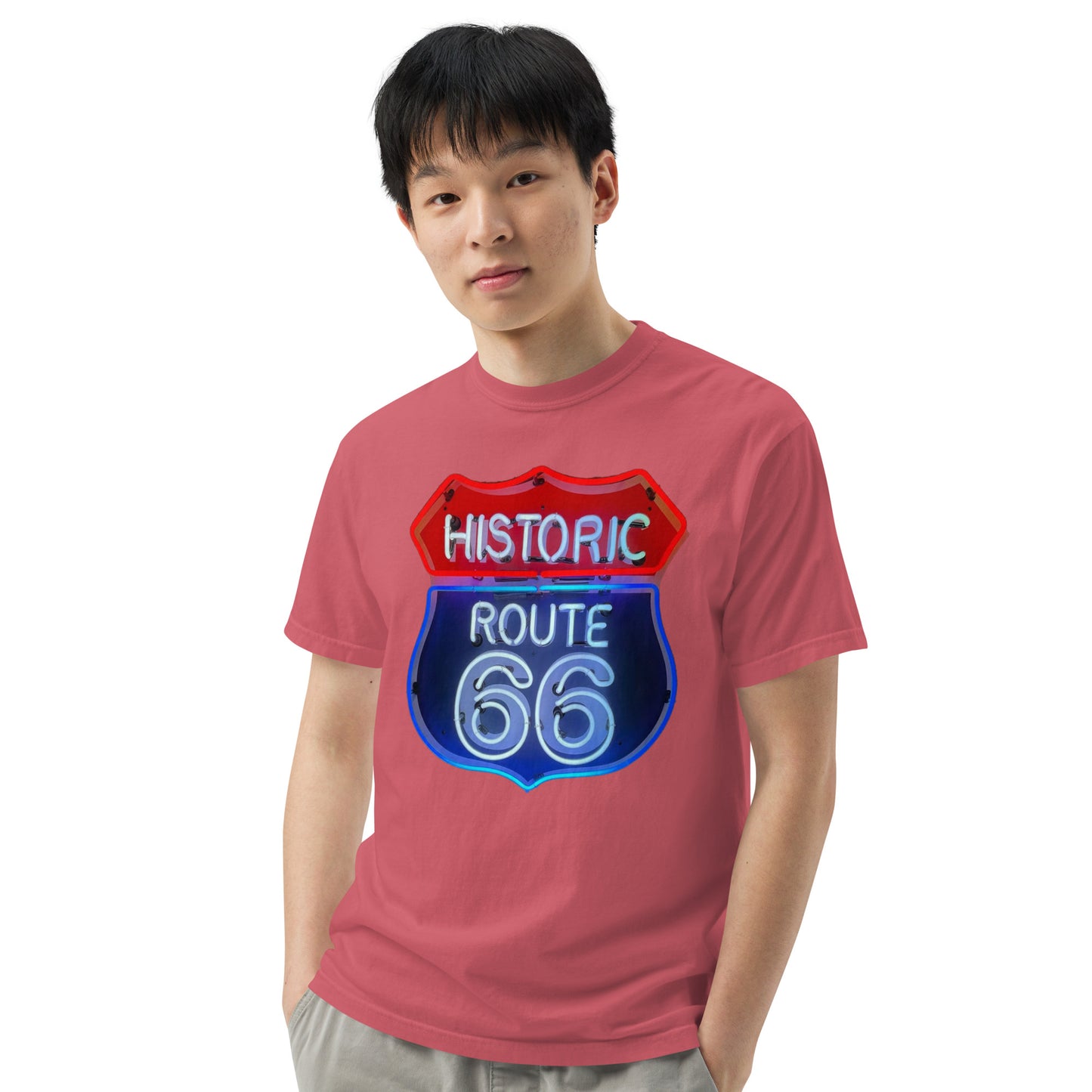 Route 66 Neon Style Lit Unisex Heavyweight T-Shirt