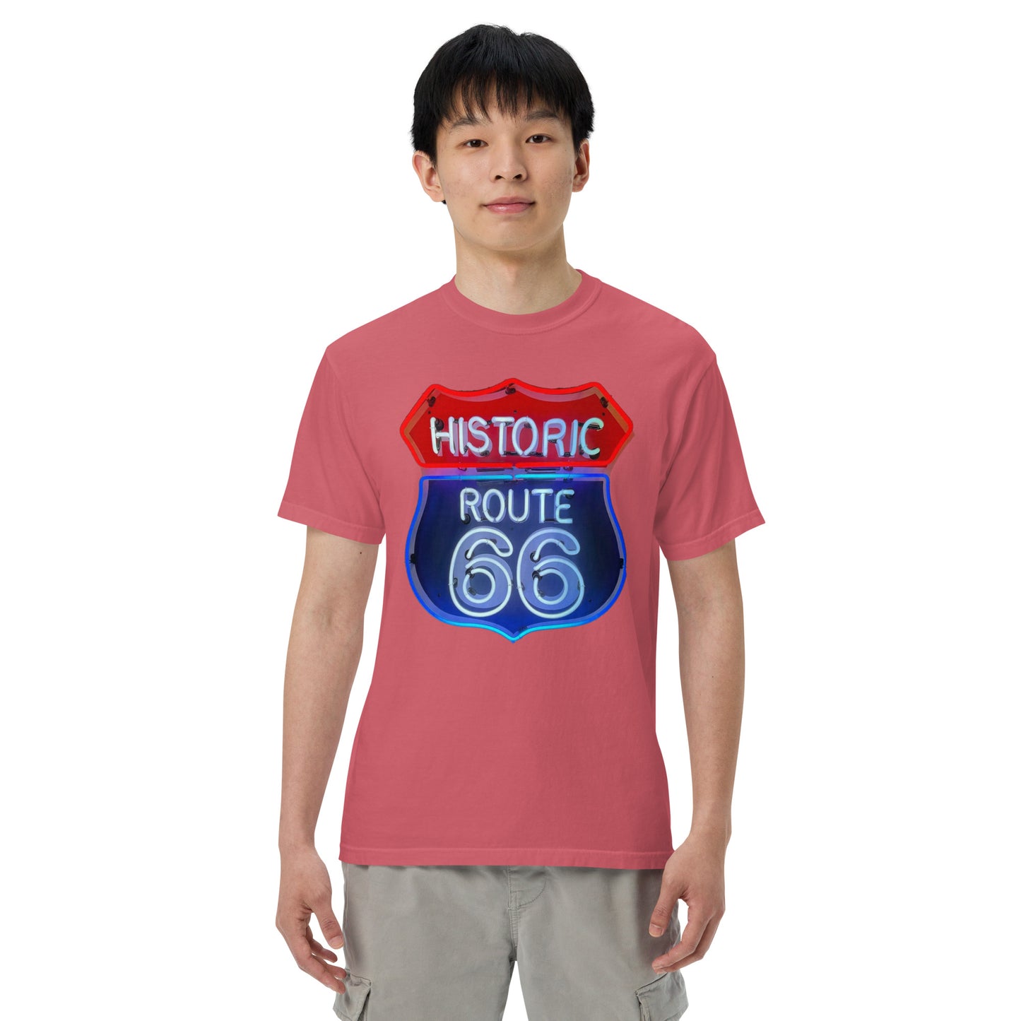 Route 66 Neon Style Lit Unisex Heavyweight T-Shirt