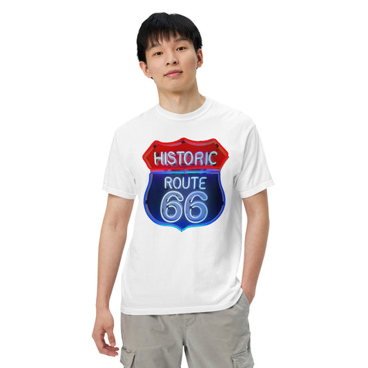 Route 66 Neon Style Lit Unisex Heavyweight T-Shirt